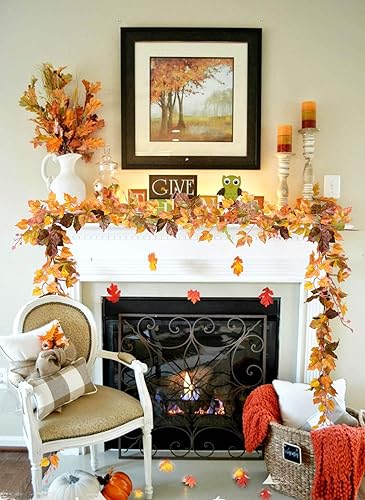 Miniatura 2 de Paquete de 2 guirnaldas de vid de hojas de arce de otoño, 6.5 pies/pieza, guirnalda de vid colgante artificial, follaje otoñal, decoración de Acción