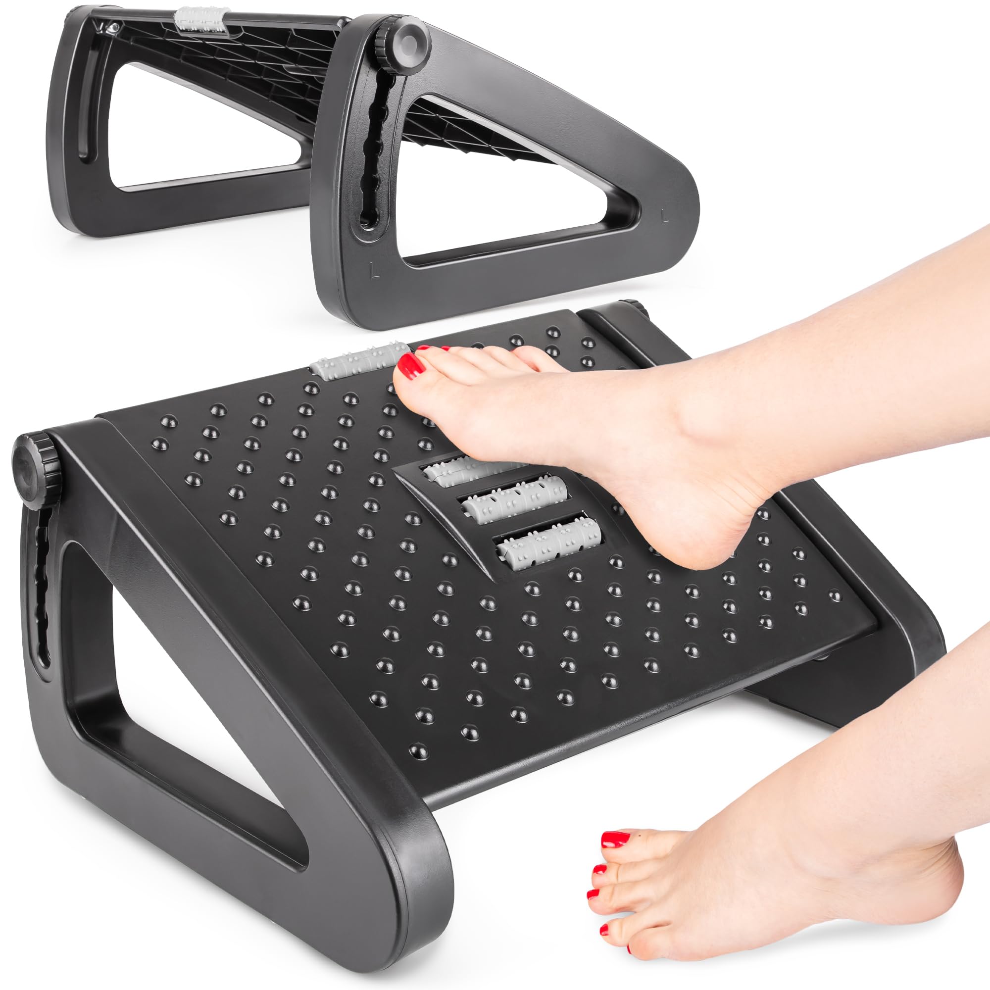 Podnóżek Ergonomiczny Masażer Do Stóp Pod Biurko Z Regulacją Wysokości Czarny