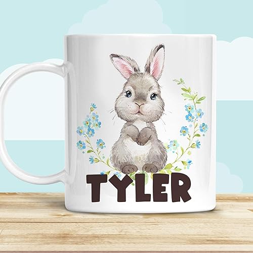Kids Spring Easter Bunny Cup for Boy, Customized with Child's Name, Unbreakable Mug, Microwave Dishwasher Safe, BPA Free