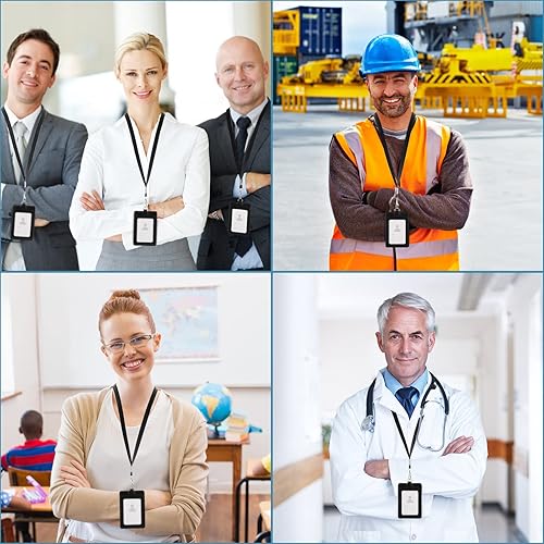 Miniatura 5 de Vetoo - Soporte para tarjetas de identificación de piel sintética, 1 paquete de soporte vertical de piel sintética con cordón y correa desmontable