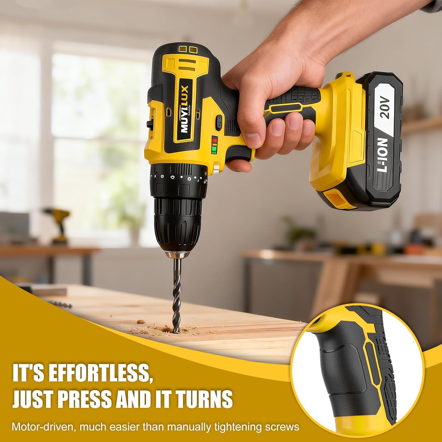 Cordless Drill Set 70PCS, Power Drill Cordless with Battery and Charger, 3/8" Keyless Chuck Electric Drill Tool Kit for Home Repair and DIY Projects, 2 Batteries