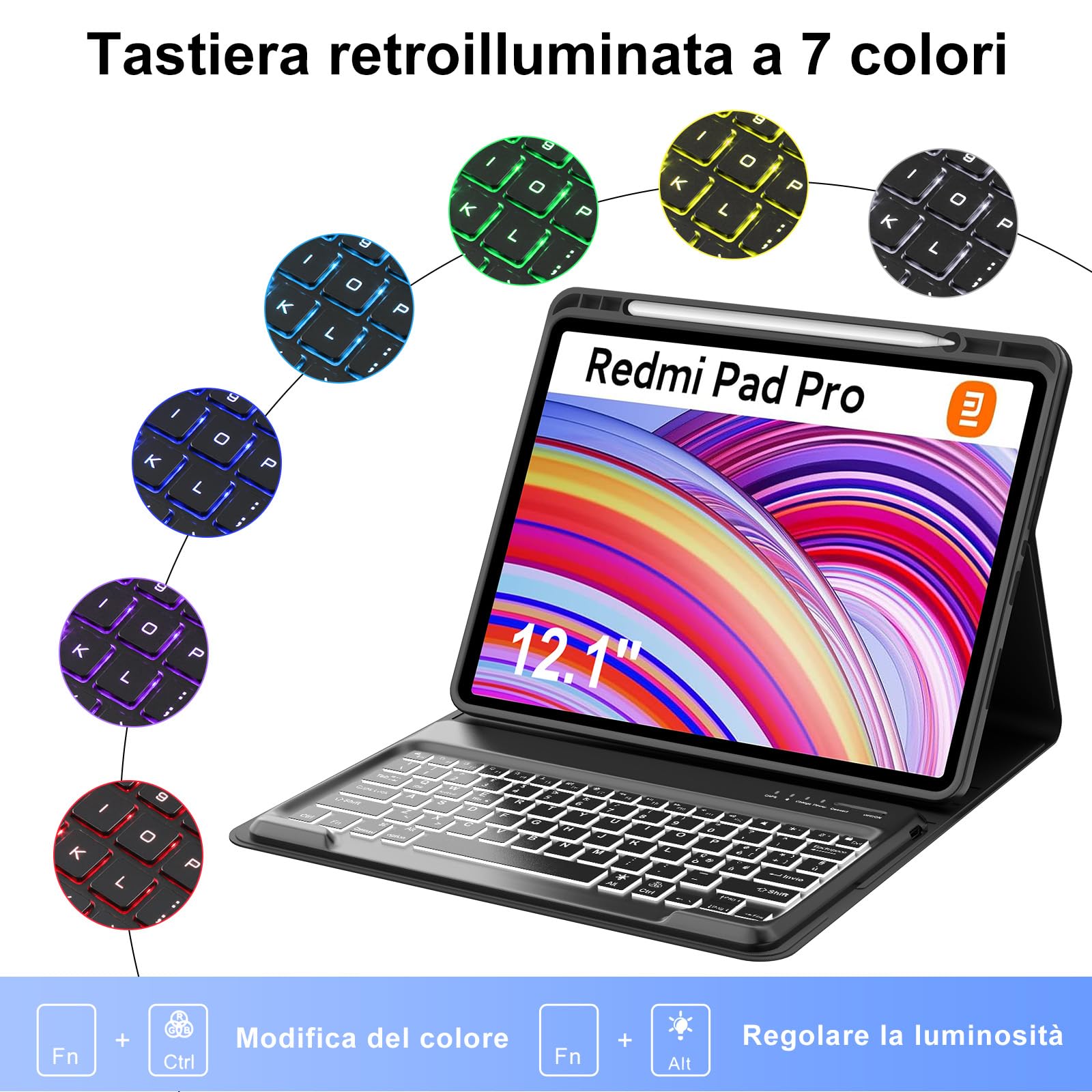 Tastiera Bluetooth Italiana Per Xiaomi Redmi Pad Pro 12.1 – Custodia Cover Con Angoli Multipli E Ricarica - 2