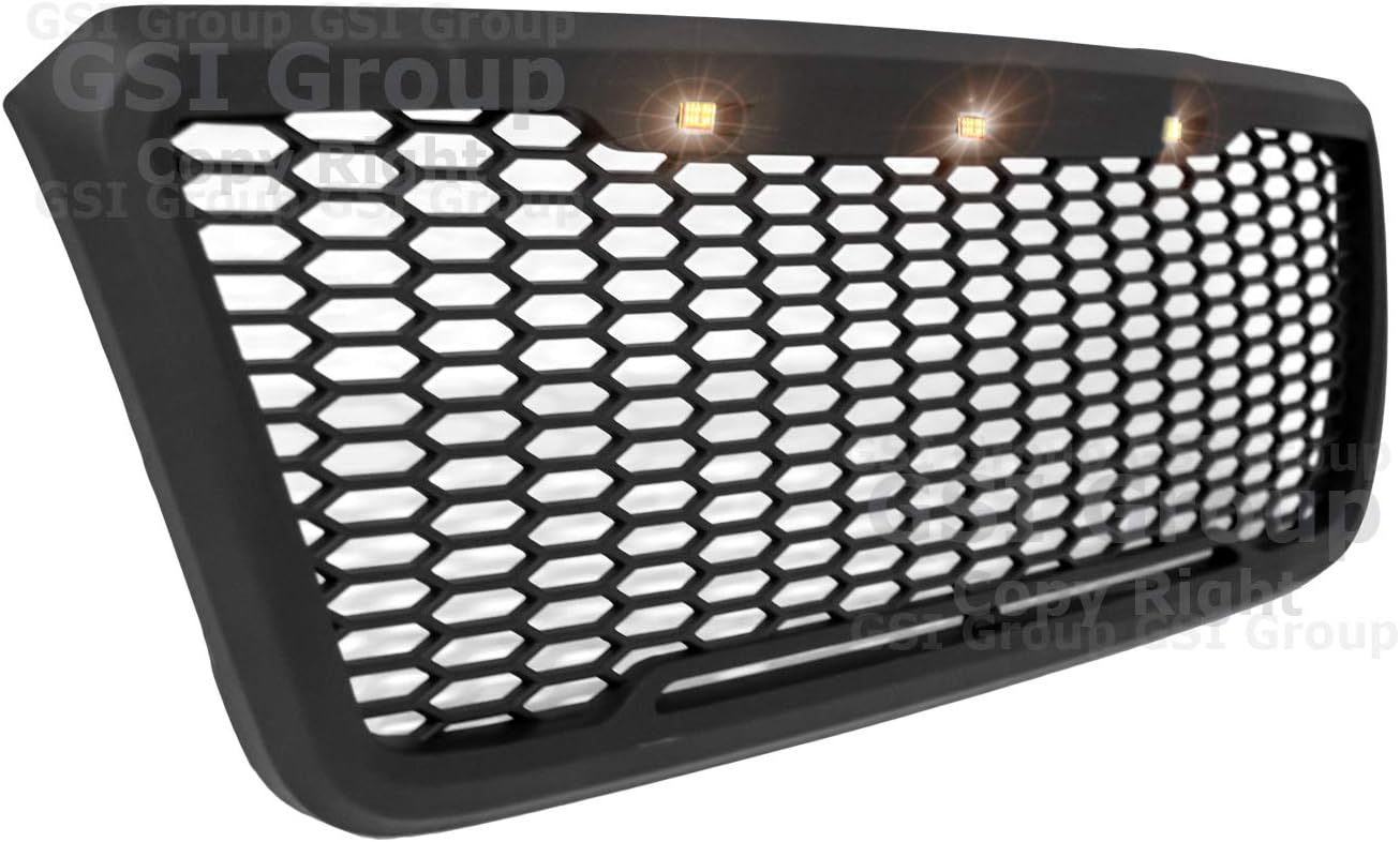 Complete Factory Replacement Grille Shell for 04-08 F-150 Ford All Matte Black Grille w/3x Amber LED