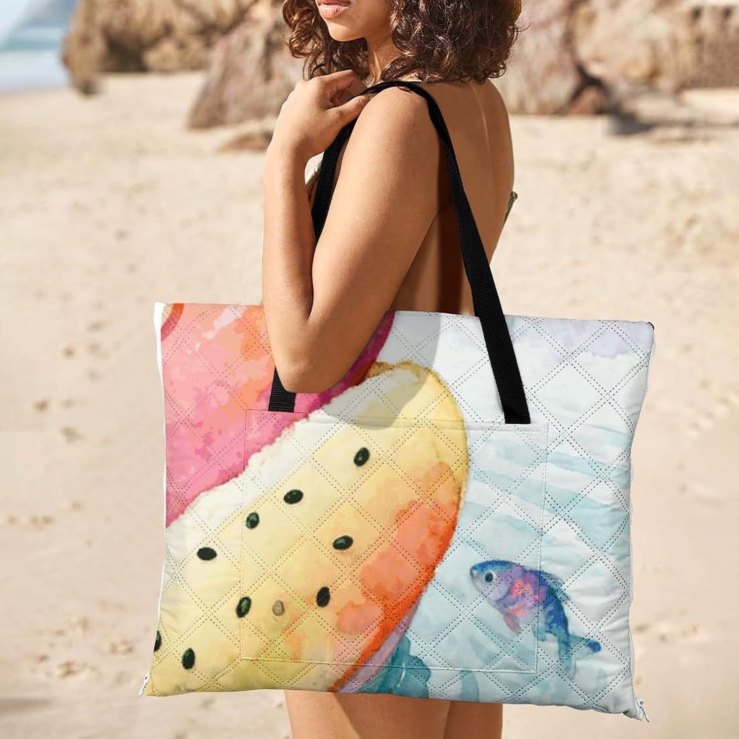 Funny Hot Dog Picnic Blanket with Zipper Water Resistant Sand Free Picnic Mat Washable Foldable Easy Carry Beach Blanket for Lawn Beach Hiking Camping