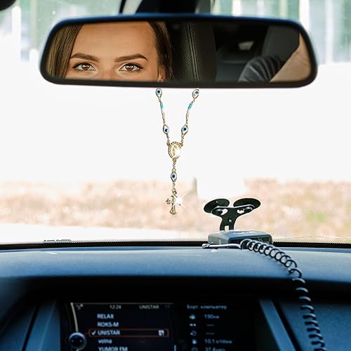 Miniatura 6 de Rosario de coche para espejo retrovisor, espejo retrovisor de mal de ojo, cuentas de rosario automático, medalla de coche y accesorios para colgar