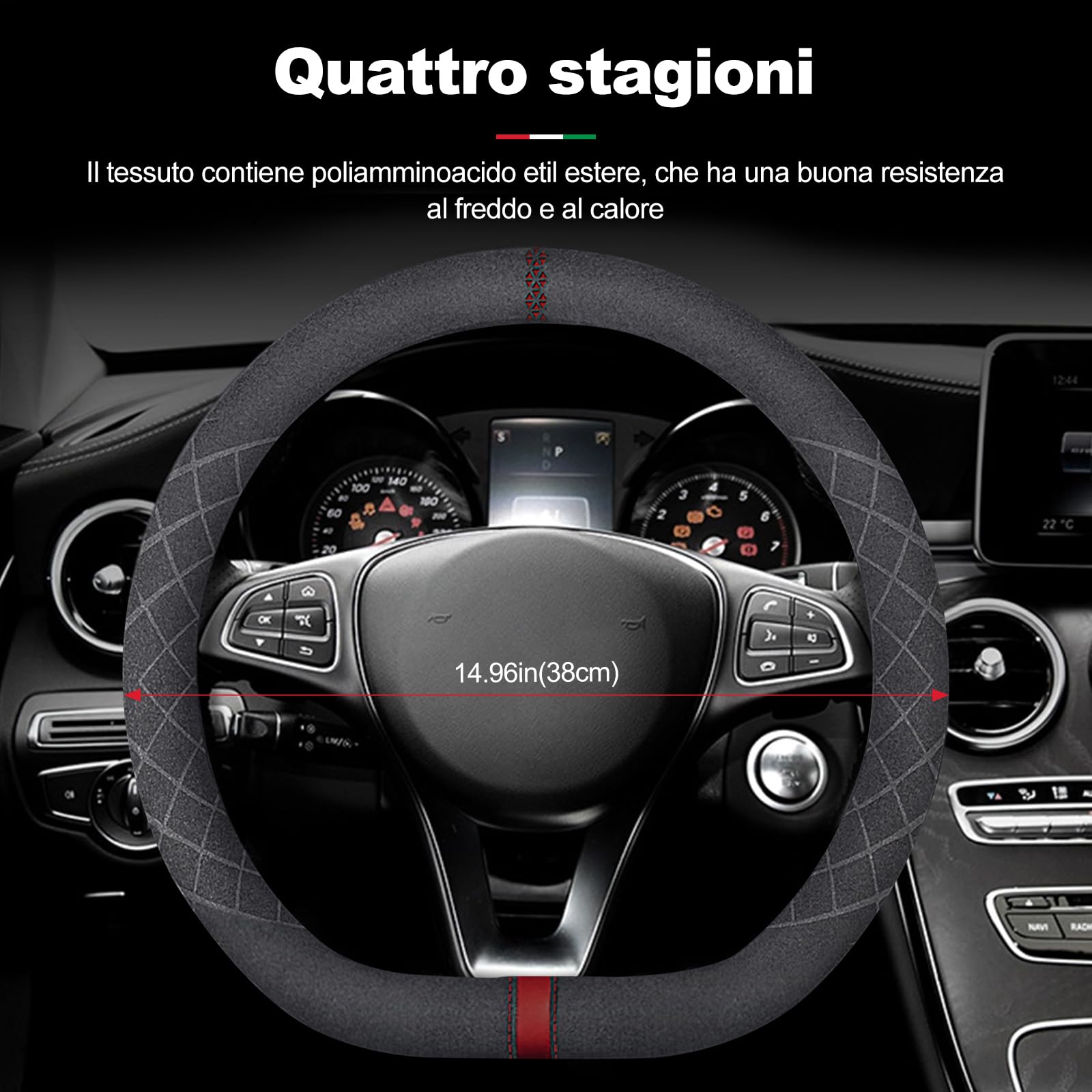 Ergocar Forma D Coprivolante per Auto Antiscivolo Sportivo Protezione per Volante Auto Pelle Scamosciata Inverno Caldo Universale per Forma D Coprivolante Diametro 38 cm (15 ") (Nero Marrone)