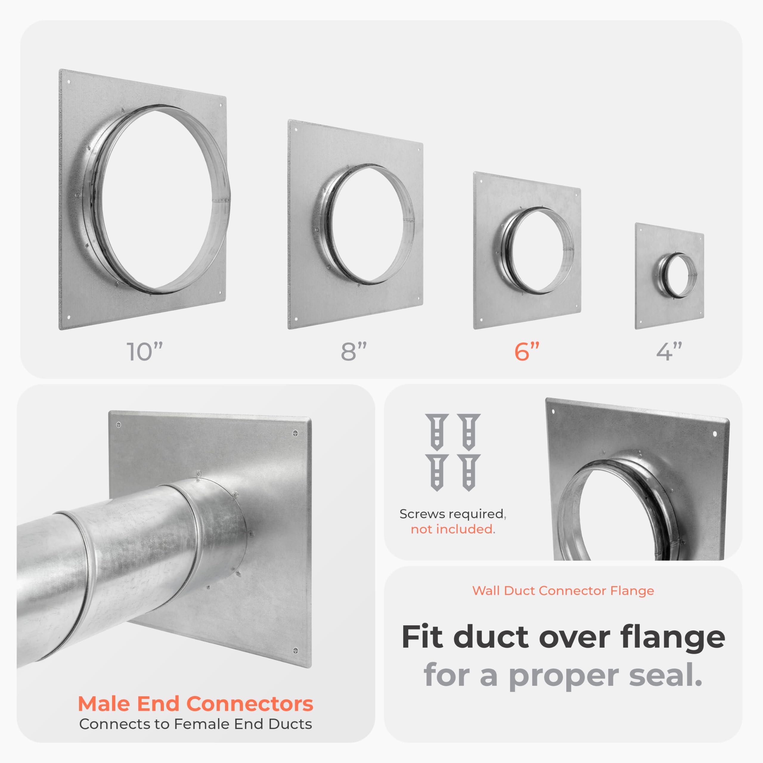 Soporte de pared y techo de 6 pulgadas – Brida de conector de conducto con sello de goma EPDM – Placa adaptadora para tubos redondos – Resistente a la corrosión – Ideal para extractores,
