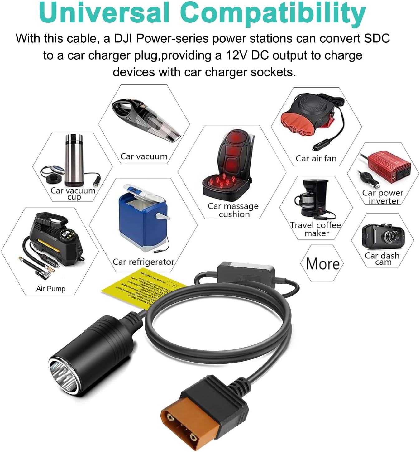 HKY DJI Power SDC to Car Cigarette Lighter Socket Female Converter Cable with ON/Off Switch for DJI Power-series Power Station to charge Car Cooler Air Compressor Inflator Car Vacuum CPAP Machine more