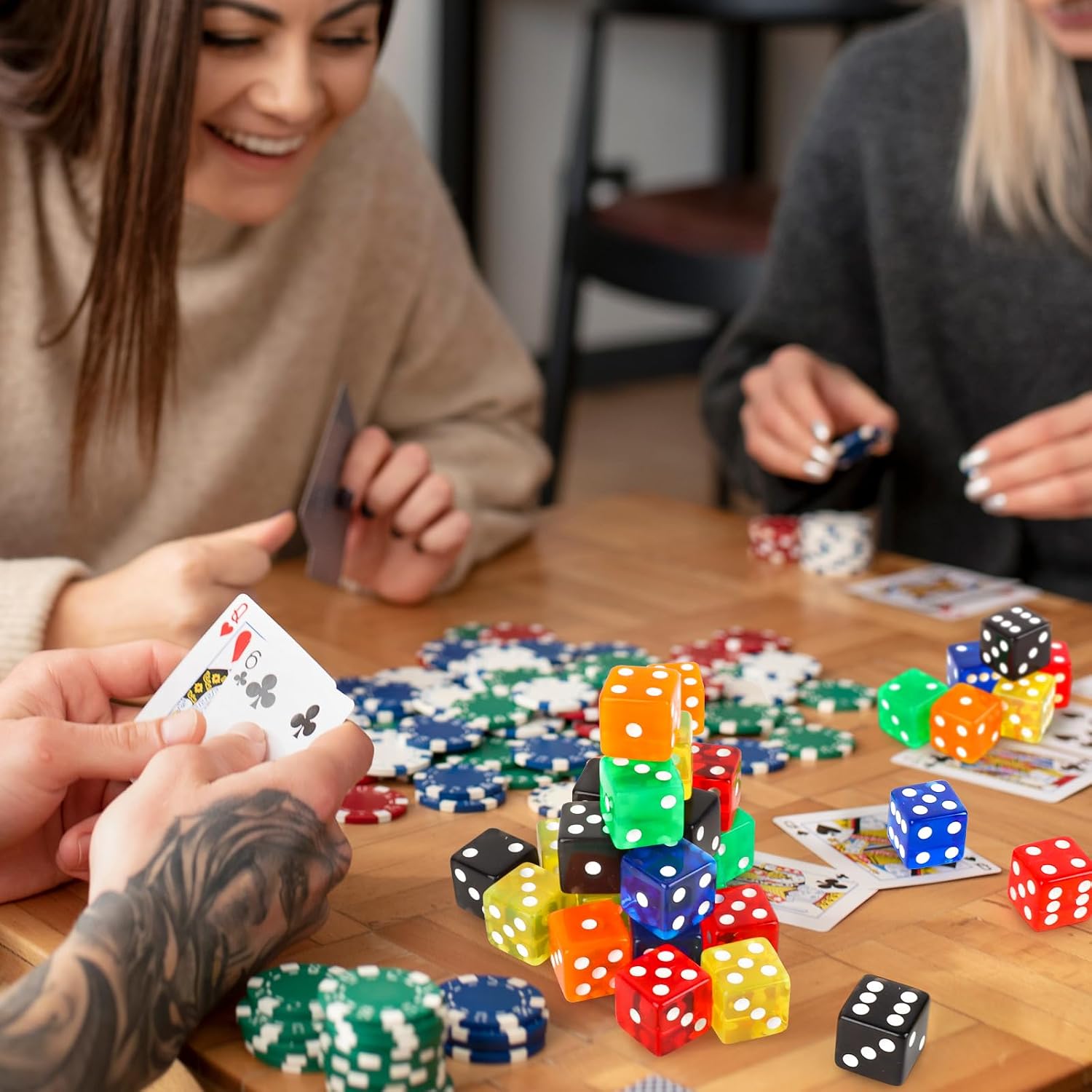 Hooqict 36 Pieces Casino Dice Set 19mm Large Dice Game Acrylic 6 Sided Colored Dice Bulk for Casino Vegas Math Classroom Teaching Supplies Board Games (Black, Red, Blue, Green, Yellow, Orange) image 5