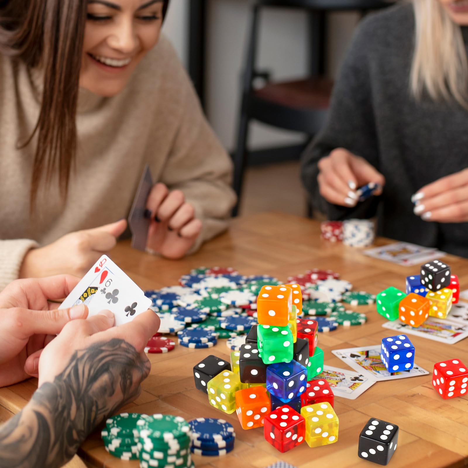 Hooqict Juego de 36 dados de casino de 19 mm, juego de dados grandes de acrílico de 6 caras a granel para casino Vegas, matemáticas, aula, suministros de enseñanza, juegos de mesa (negro, rojo, azul