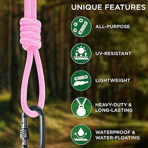 Vista 104 de TECEUM Cuerda – 90 pies x 1/4 pulgadas (0.276 in) – Verde militar – Cuerda fuerte multiusos – Camping, manualidades, asta de bandera