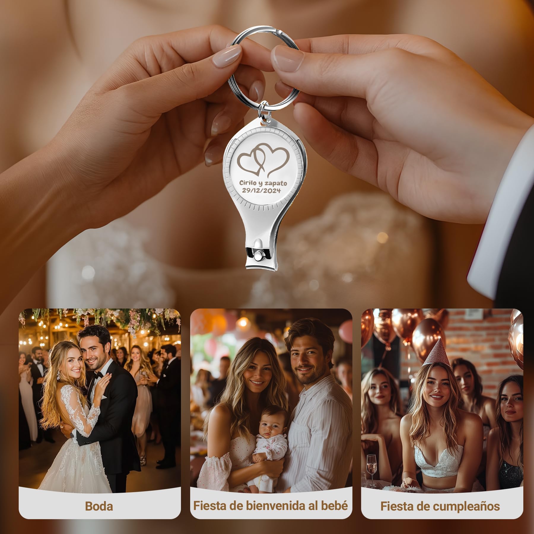 60 abrebotellas multifunción 4 en 1, cortaúñas, regalos de boda, personalizable, plateado, regalos multiherramienta para hombres