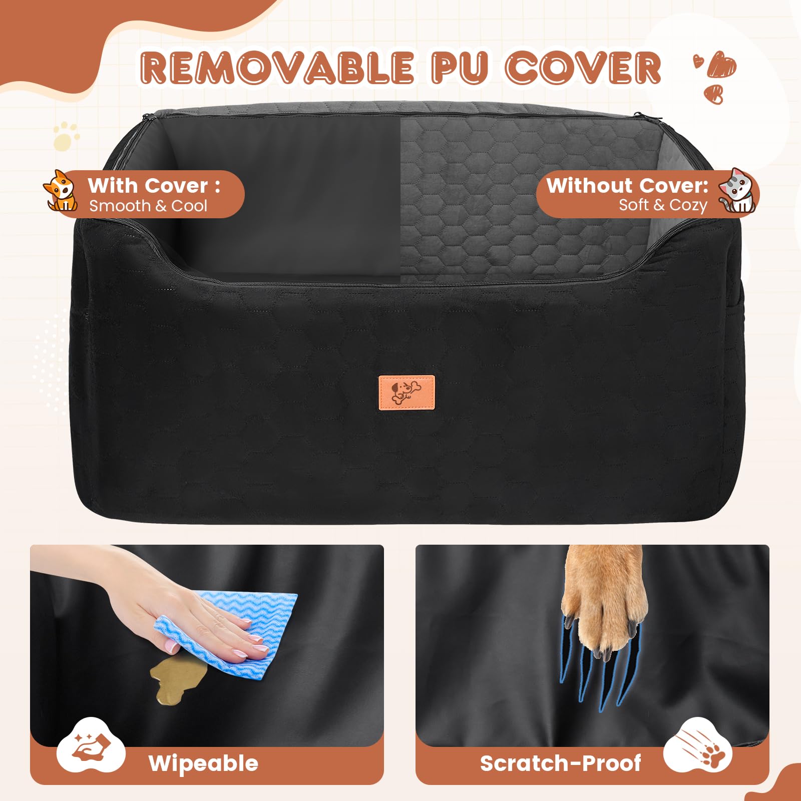 Seggiolino Auto per Cani 78x55x53cm, Rialzo Rimovibile e Lavabile per Cani di Taglia Media e Grande, Guinzaglio Incluso, Seggiolino Cane Auto più Pesanti (con Rivestimento in Pelle Impermeabile)