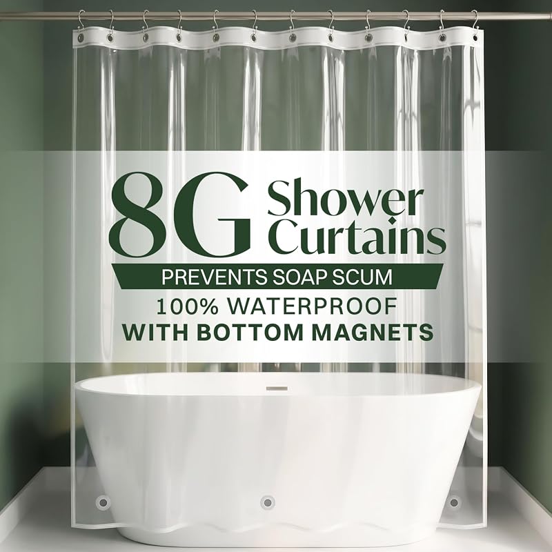 Utopia PEVA Cortina de ducha Liner 8G, 72 x 72 Cortina de baño impermeable | Cortina de baño reutilizable, superficie limpia con un paño, compatible con ganchos de ducha estándar, uso diario en el baño