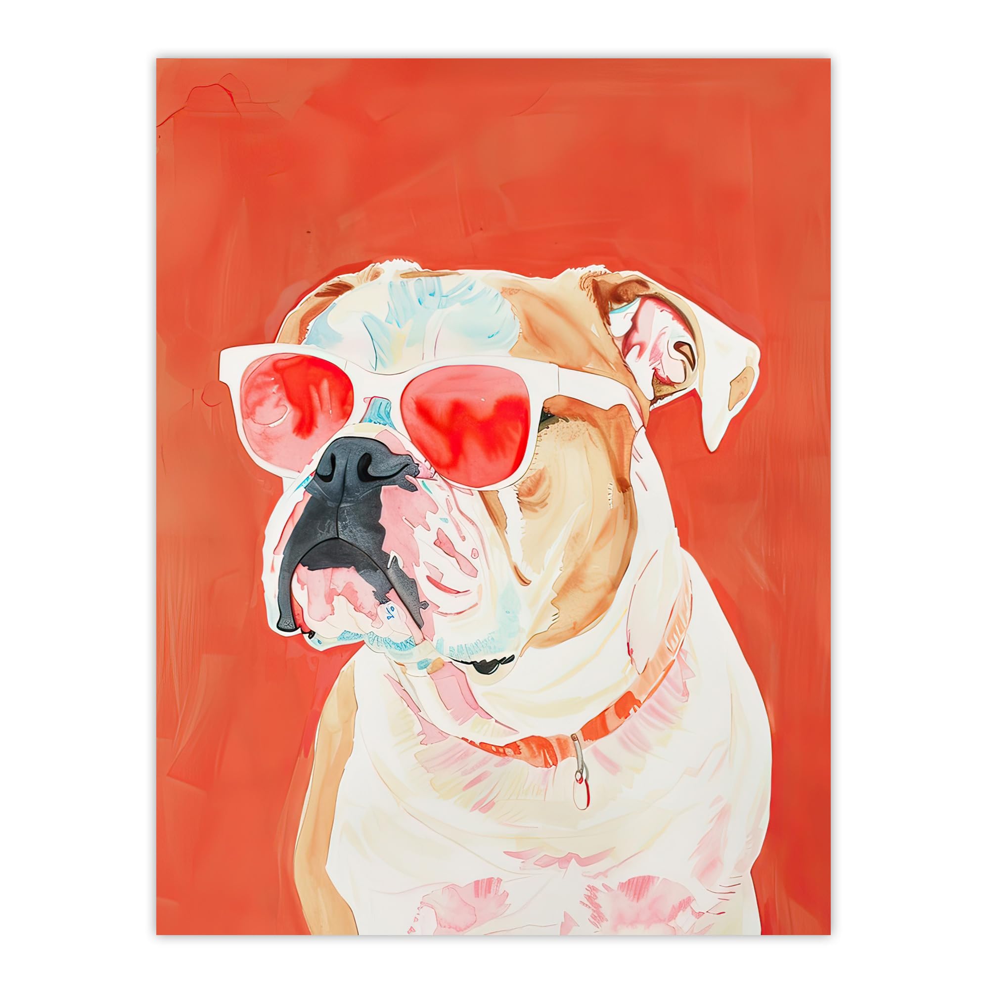 English Bulldog Sunglasses Pop Art Print - Red - W24 x H32 inch
