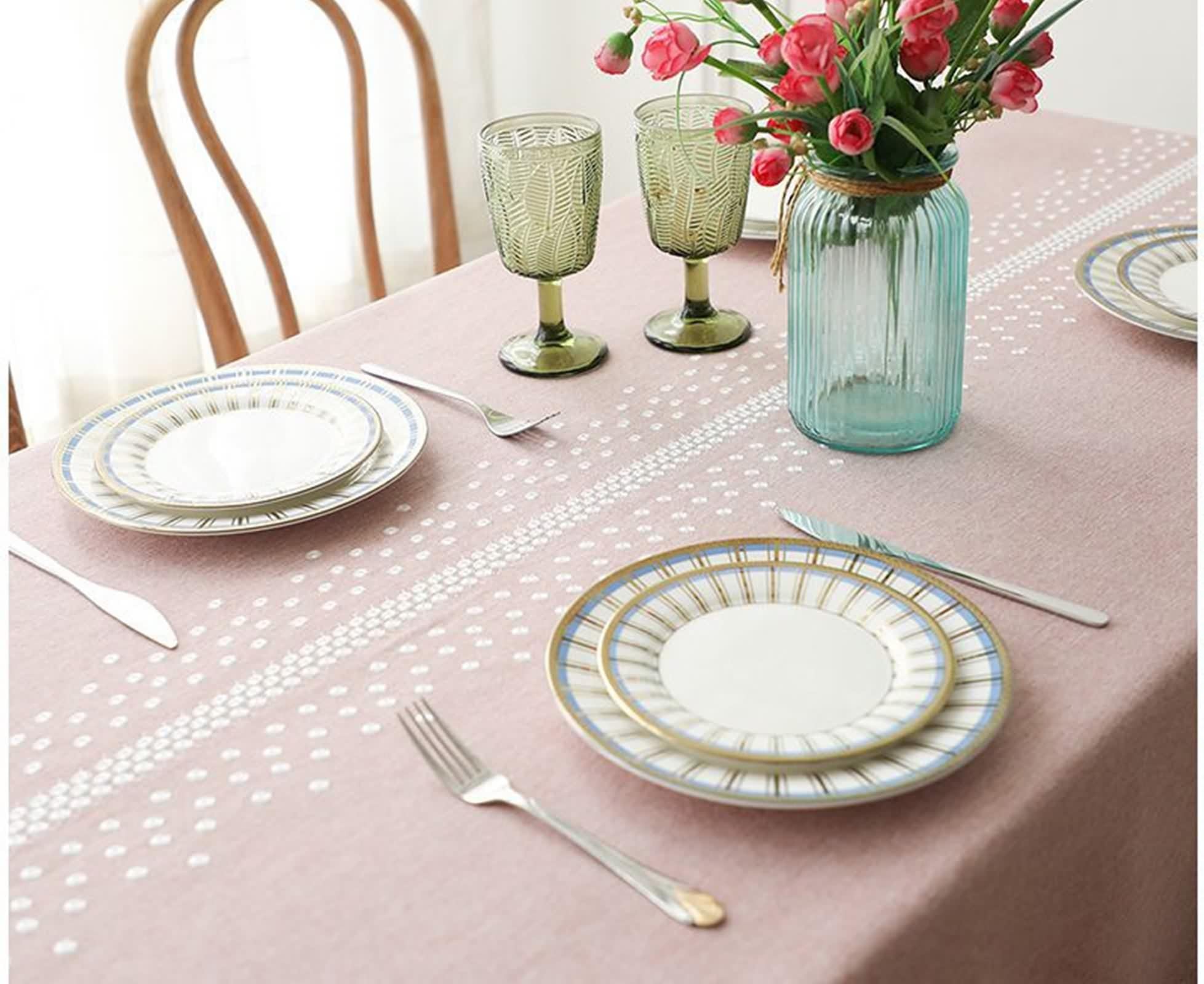 Tovaglia Bianca 140X240, Tovaglia Poliestere Punto con Nappa Copritavolo per Soggiorno Cucina