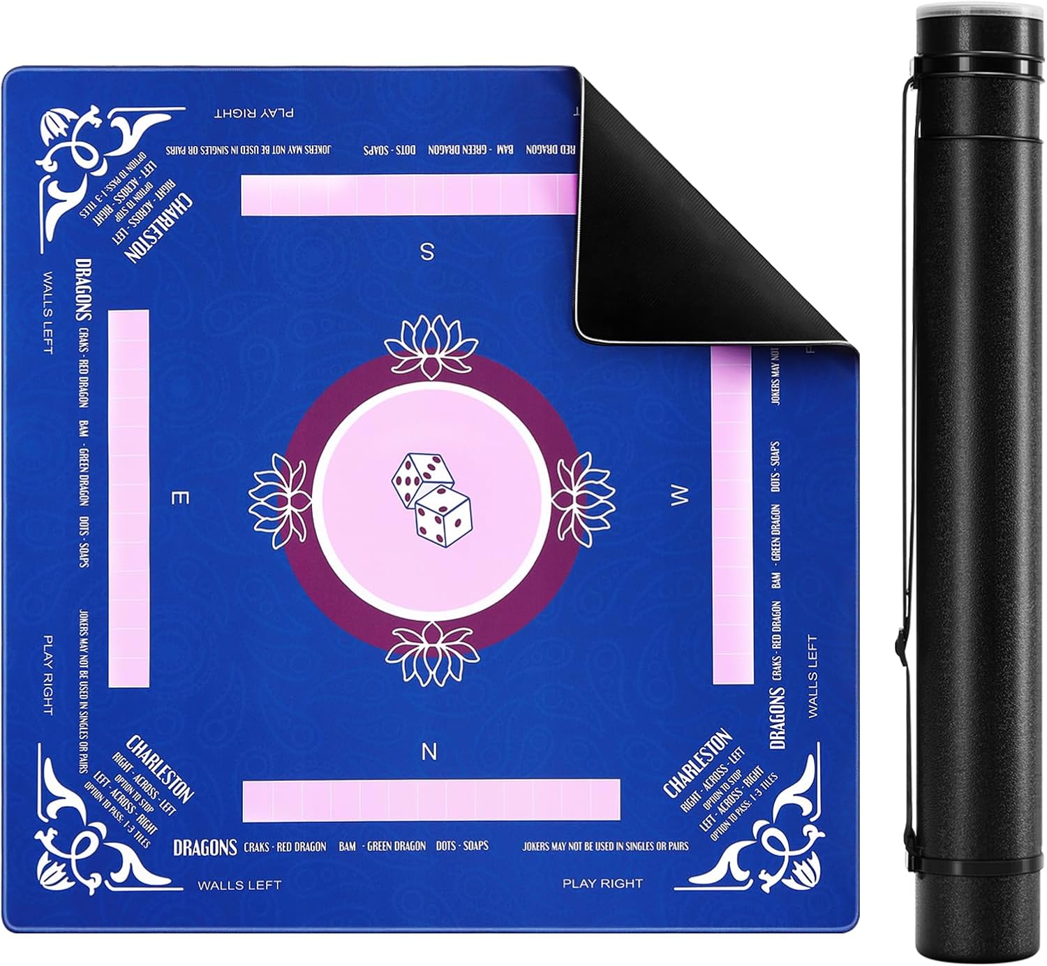 Mahjong Mat with Storage Tube, 31.5x31.5 Inch Noise Reduction Game Mat for Mahjong/Poker/Board Games/Card Games/Dominoes
