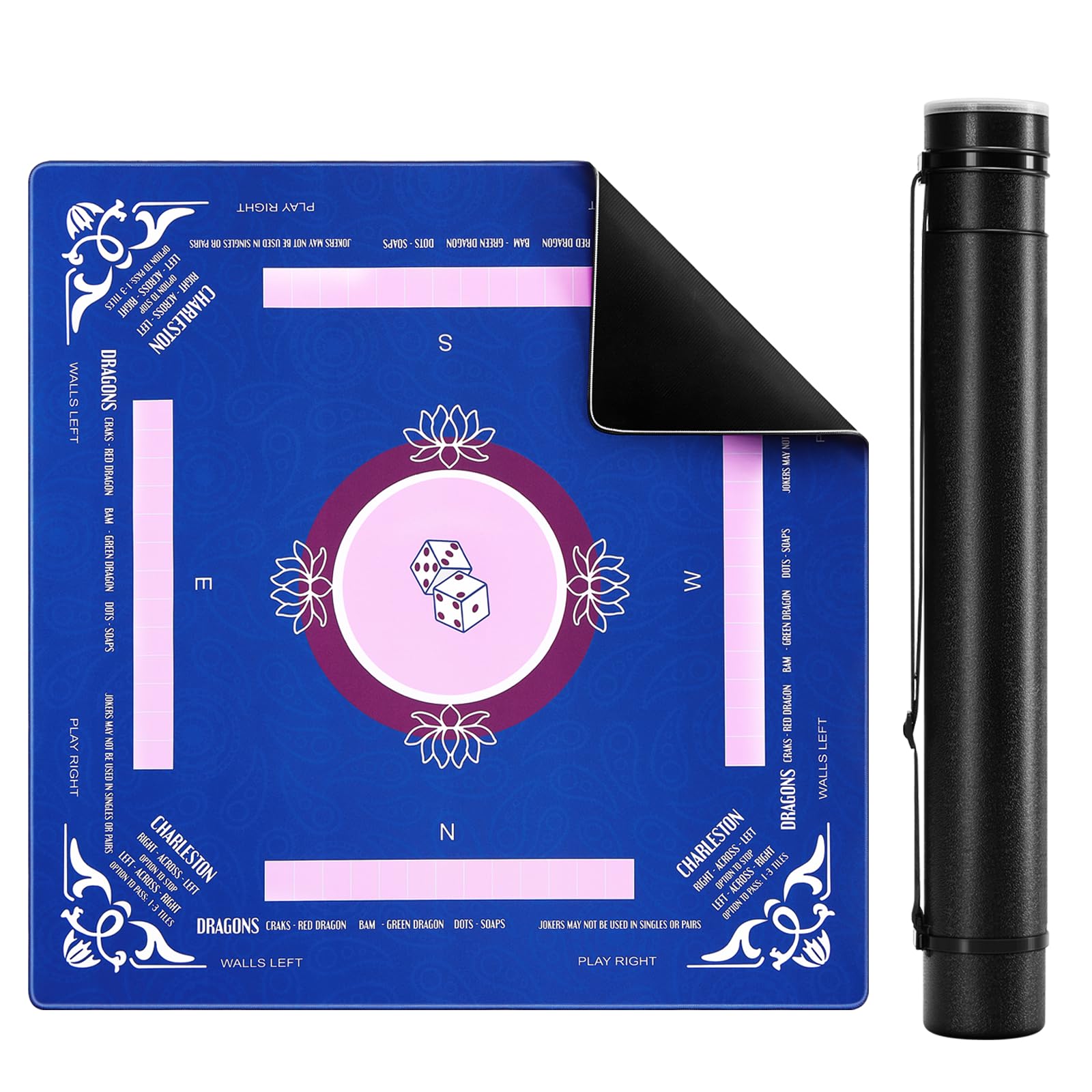 PCHAGOHX Mahjong Mat with Storage Tube, 31.5x31.5 Inch Noise Reduction Game Mat for Mahjong/Poker/Board Games/Card Games/Dominoes
