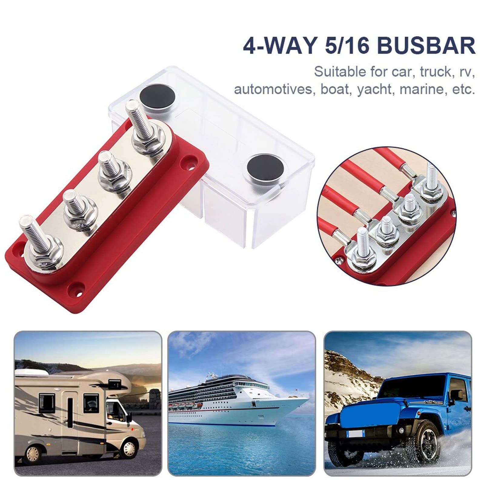 Batterie-Sammelschiene, DC 12 V Bis 48 V, 600 A, Hochstrom, M10, 4 Bolzen, Stromverteilerblock Auto, Wohnmobil, Boot, Yacht (Rot)