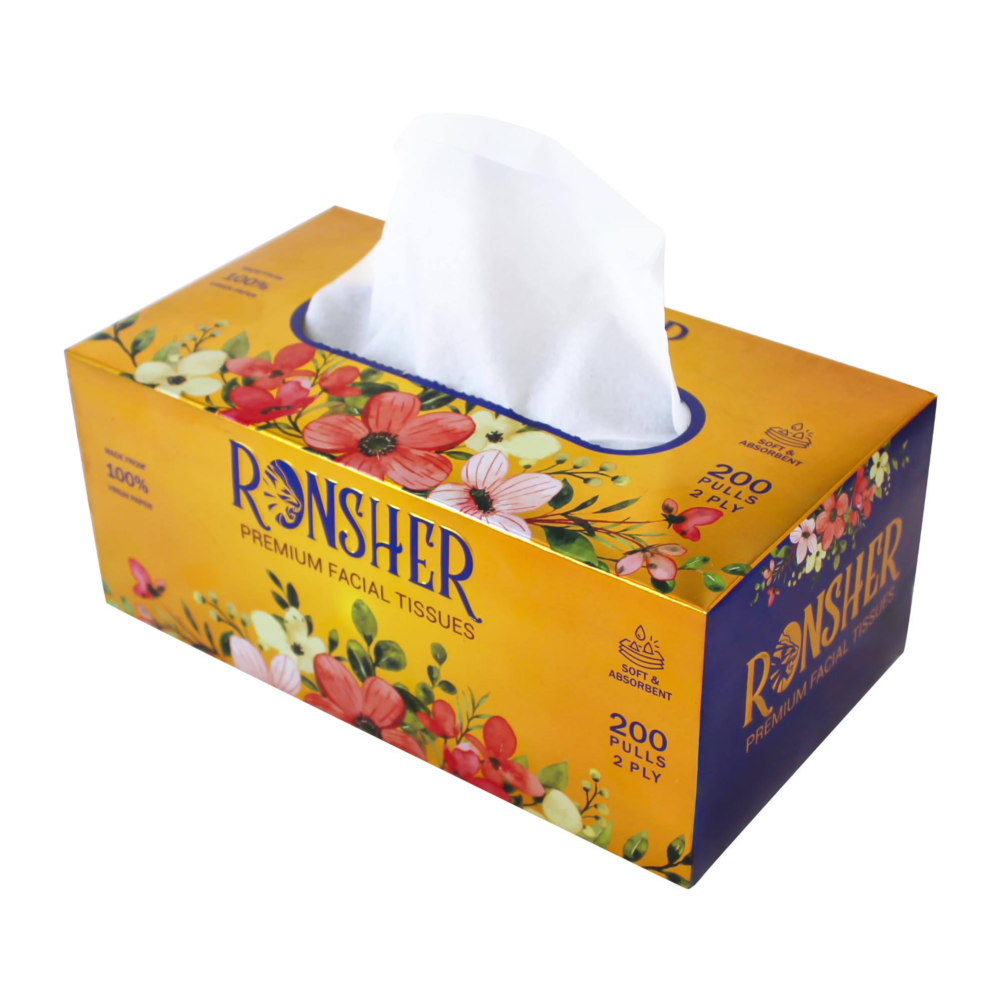 Ronsher | 2 Ply Luxury Facial Tissue Paper Box | 200 Pulls Each | Pack of 1 | Virgin Paper | Extra Soft & Absorbent | OBA-Free | Eco-Friendly | Suitable For Bedroom, Office, Cars (B0D31NRNV5) Amazon Price History, Amazon Price Tracker