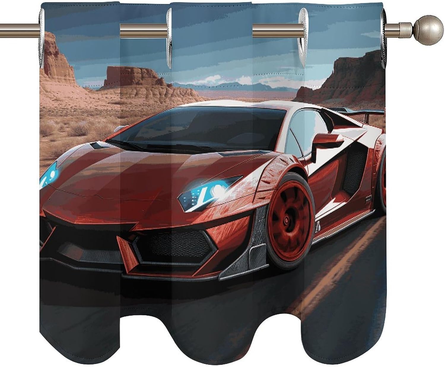 Red Race Car 2 Pack Valance Curtains Window Treatments. Adjustable Curtain with Rod Pocket.Cafe Curtains is Half Curtains for Privacy Decorative 52x18.1 Inch.