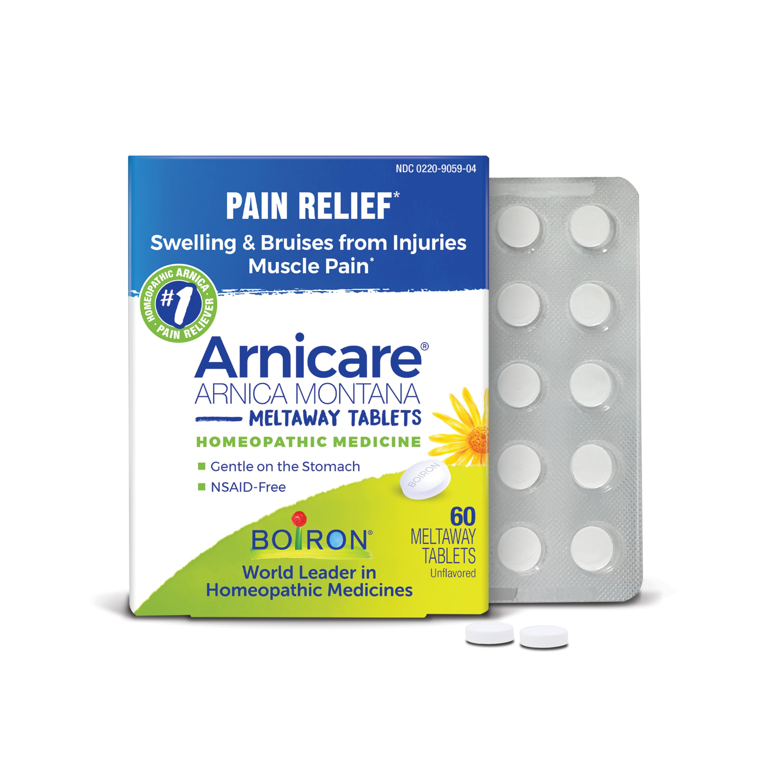 Boiron Arnicare Tablets for Pain Relief from Muscle Pain, Joint Soreness, Swelling from Injury or Bruises - 60 Count