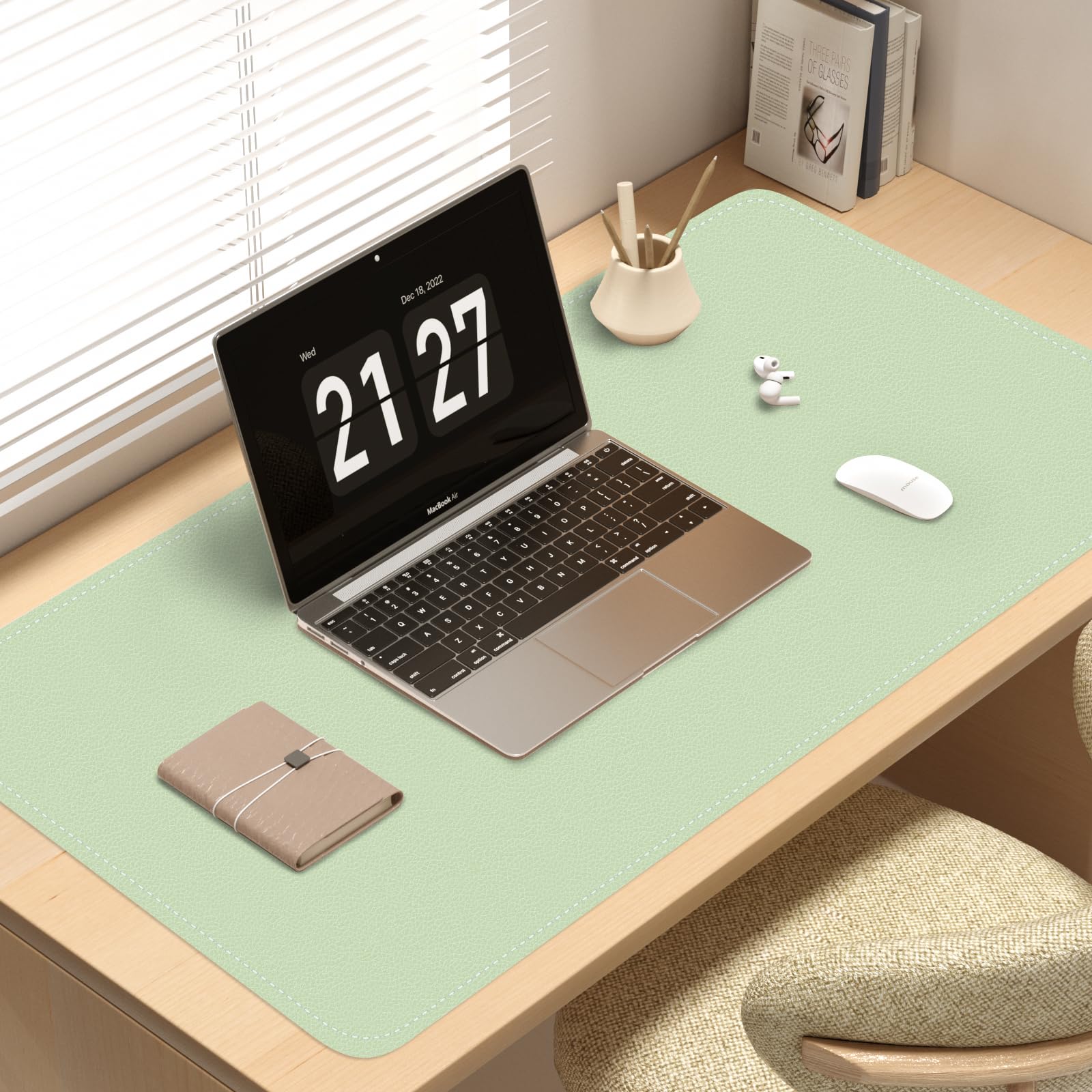 Doppelseitige Schreibtischmatte Büro-Schreibtischunterlage, wasserdichte Schreibtischunterlage Tischschutz, großes Mauspad für Tastatur und Maus-90x43cm, Matcha+Violett