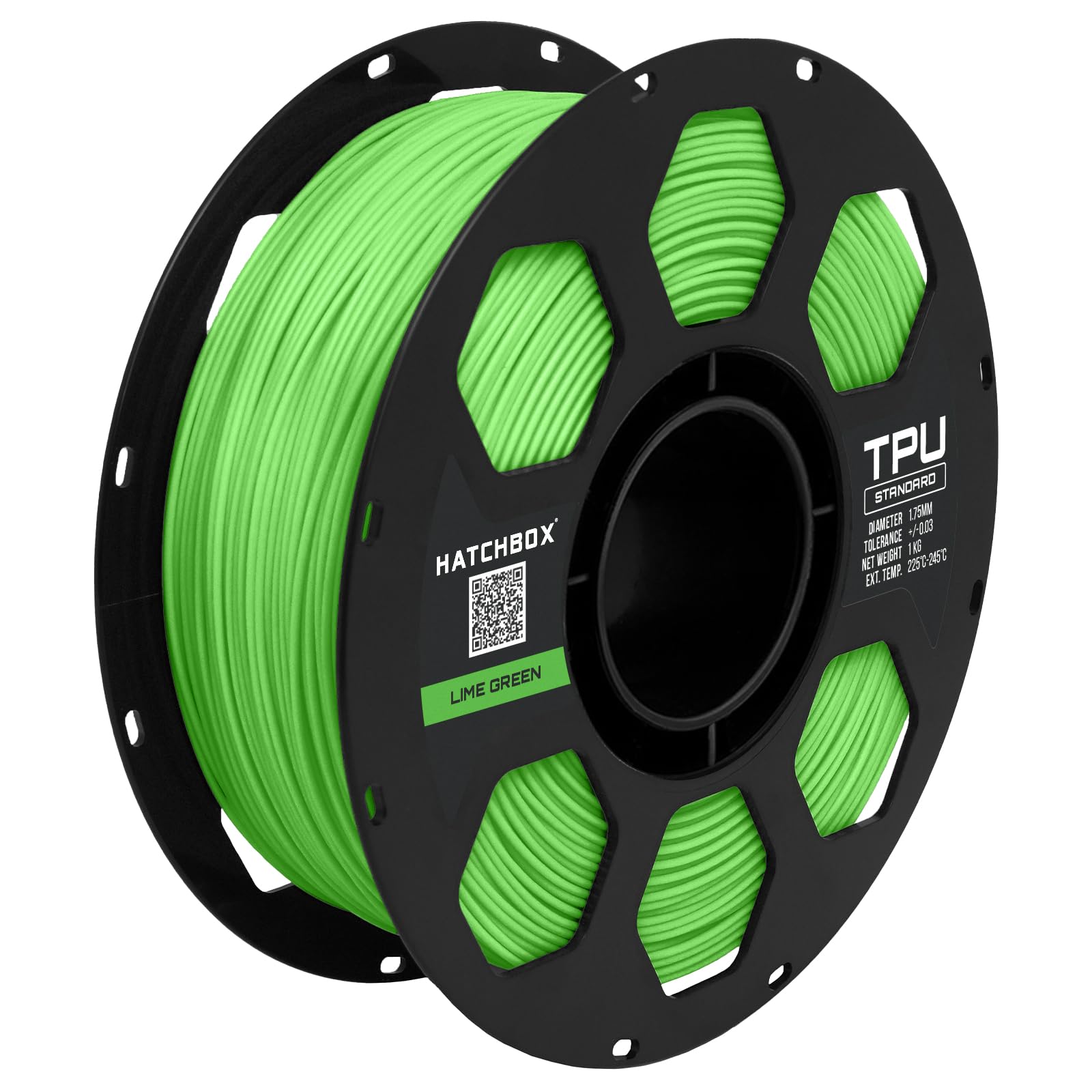 HATCHBOX Limettengrünes TPU-3D-Drucker-Filament, 1,75 mm, 1 kg Spule, Maßgenauigkeit +/- 0,03 mm, 3D-Druckfilament