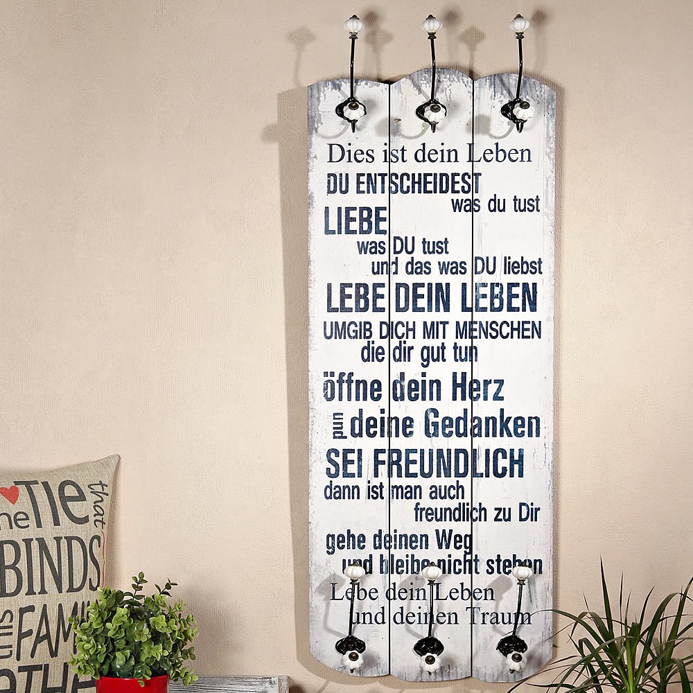 Melko Wandgarderobe Garderobenpaneel Shabby Chic 6 Kleiderhaken 100x40 cm