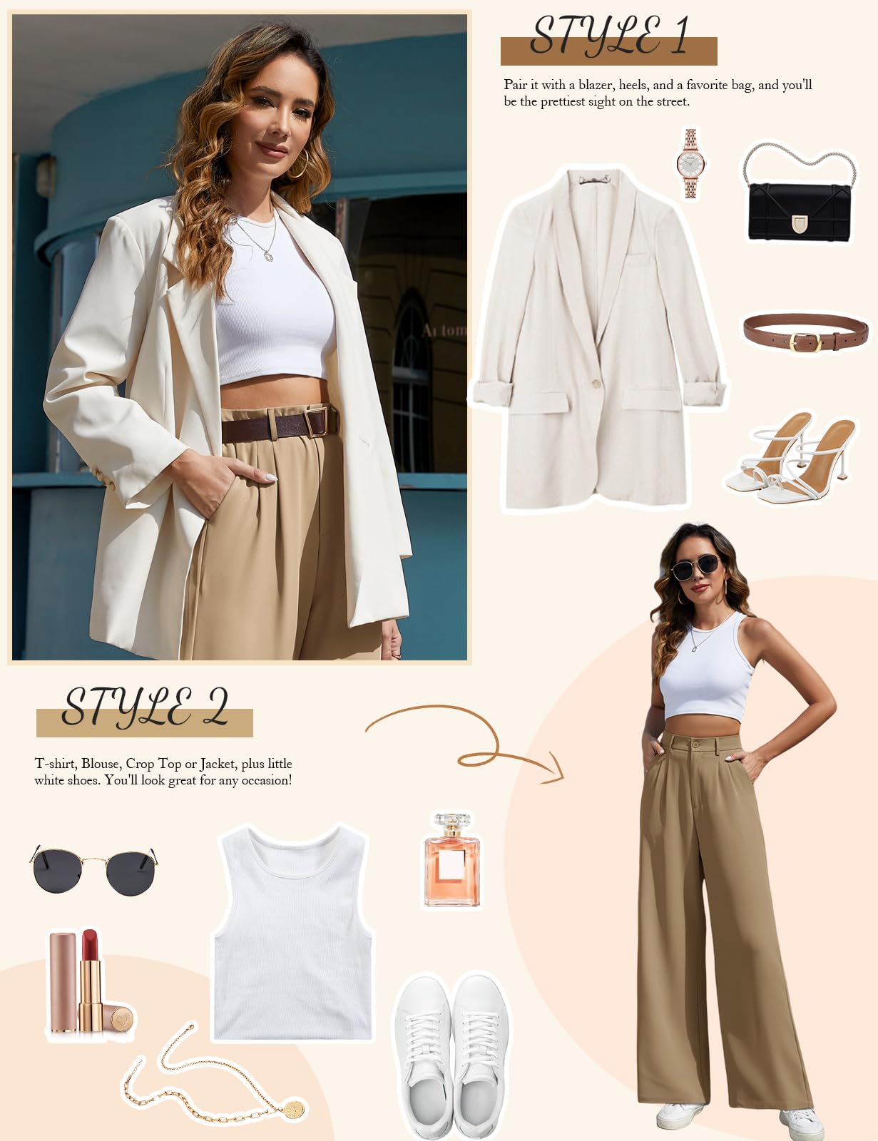 CMTOP Pantaloni Donna Eleganti Pantaloni Leggeri Donna Estivi Vita Alta Pantaloni Lunghi Casual Gamba Dritta Palazzo Tinta Unita Morbidi Pantaloni Larghi Comodi Pantalone con Tasche