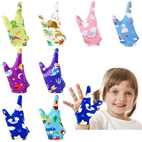 Janmercy 16 Piezas Protector para Dejar de Chuparse el Dedo para Niños Guantes Masticables Transpirables Protector de Pulgar para Morderse las Uñas