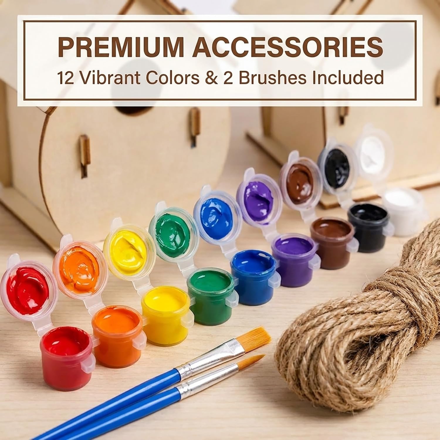 Bird House Kit, Wooden Bird Houses Craft Kits for Kids, 18 PCS DIY Painting Set with Paint Brushes Rope, Arts and Crafts for Kids Ages 6-12