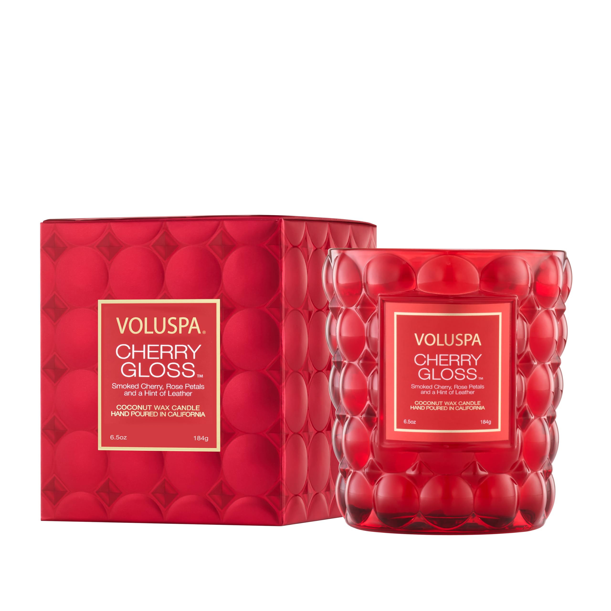 Voluspa Cherry Gloss Jar Candle, 6.5 oz, Coconut Wax Blend, Scented Candles for Home, 40 Hour Burn Time, Fruity Candle, Handcrafted in the USA