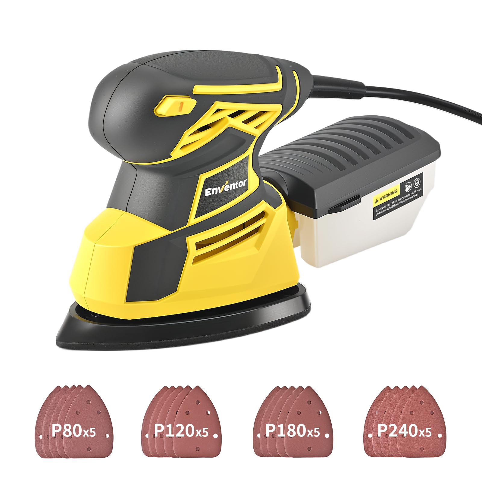 Enventor Detail Sander, 130W 13500 Compact Electric Mouse Sander with Dust Collector, 20PCS Sandpapers, Ideal for Wood, Furniture, Metal Sanding and Polishing, Paint Removing