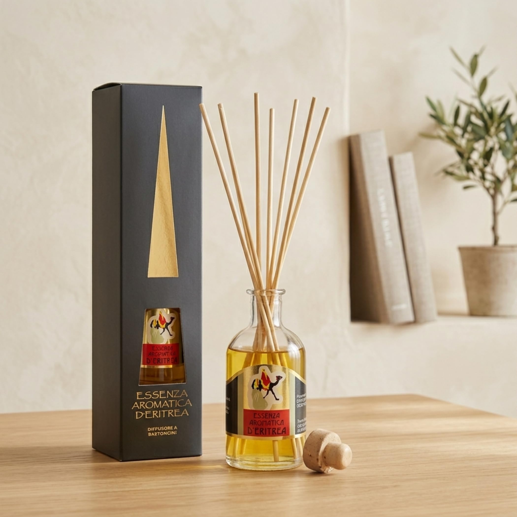 Carta d'Eritrea Set 2 Diffusori Ambiente 100ml Bastoncini Bambù | Kit 2x100ml in vetro con essenza aromatica atossica. Diffonde una fragranza che purifica l'aria durando oltre 30 giorni.
