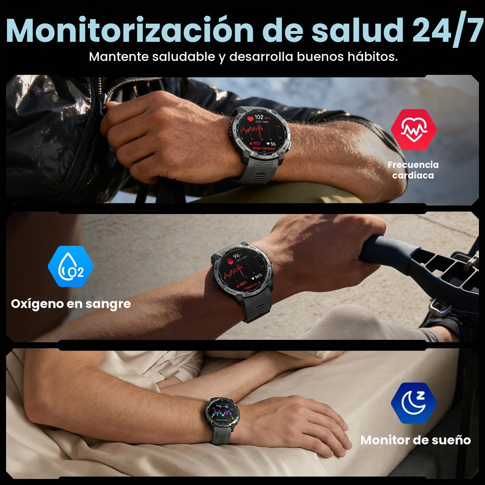 Reloj Inteligente Hombre Militar con GPS, 1.43" AMOLED HD Smart Watch con Llamada Bluetooth, Linterna LED, Brújula, Pulsómetro, 100+ Modos Deportivos, 3ATM Impermeable Reloj Deportivo para Android iOS