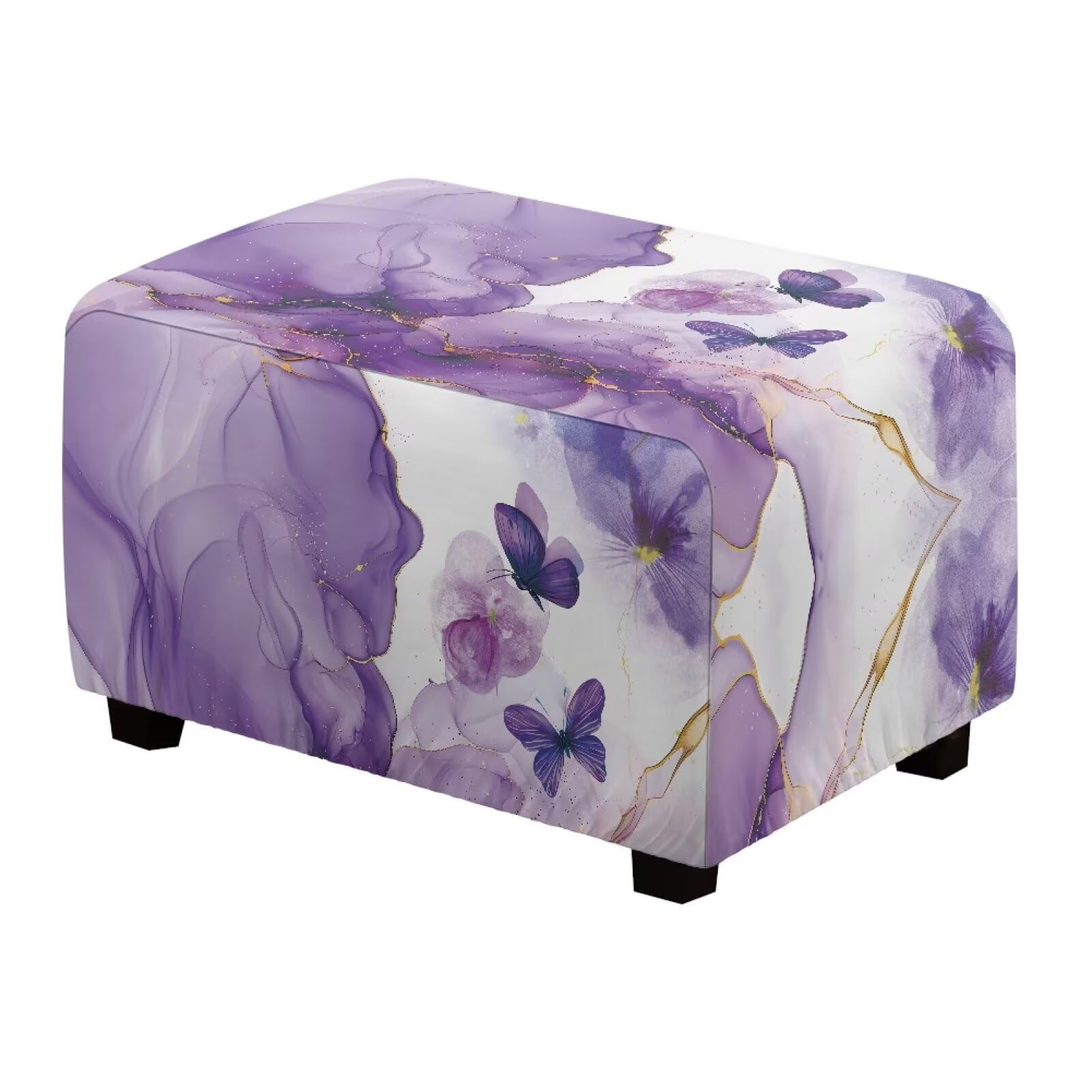 Sellikakes Square Ottoman Covers with Elastic Bottom Removable Slipcover Waterproof Footstool Protector Covers Rectangular Ottoman Slipcovers Washable,Purple Marble Butterfly