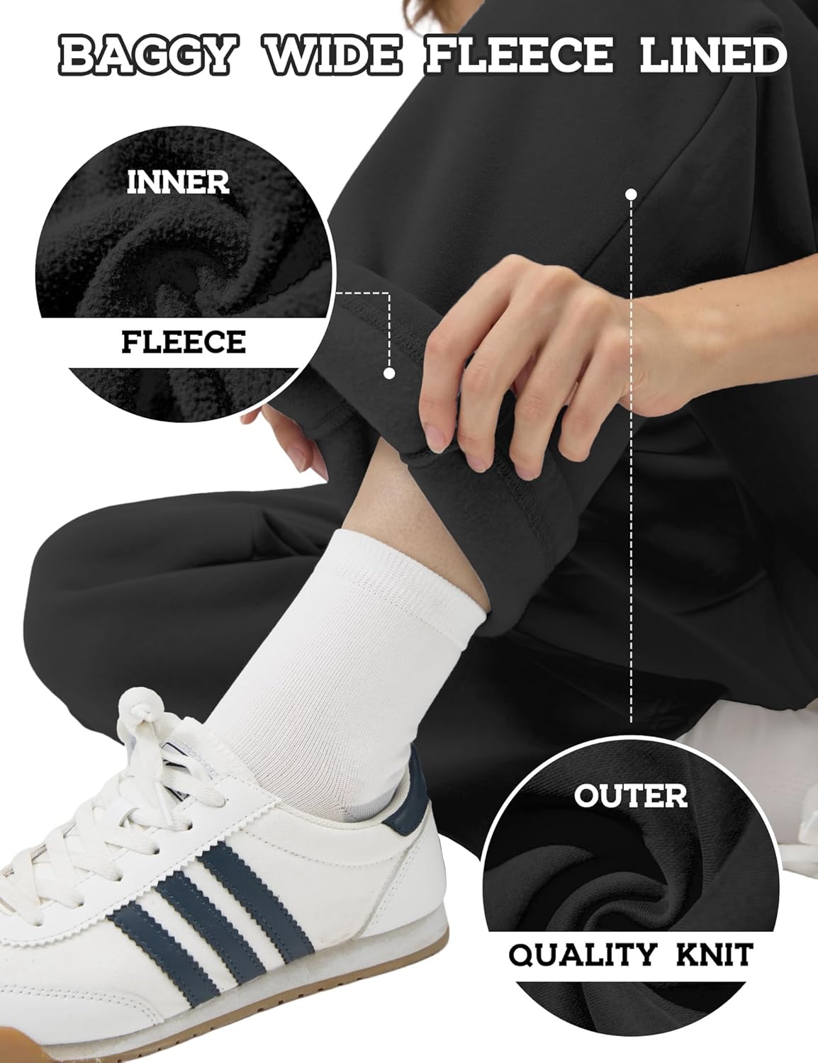 FAIABLE Women's Wide Leg Sweatpants Fleece Lined Sweatpants Baggy Straight Leg Lounge Pants Outfits Athletic with Pockets - Image 2