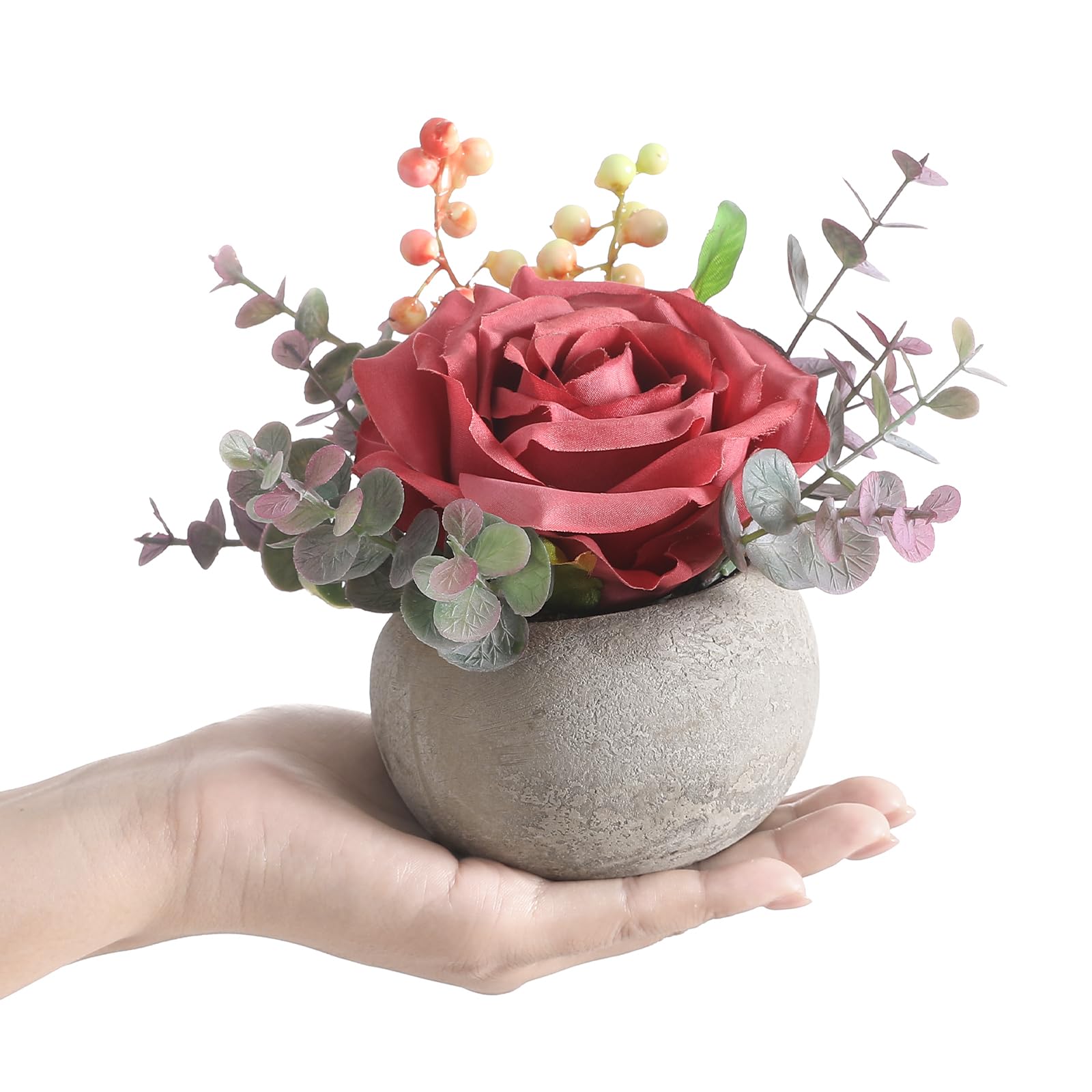Fleurs artificielles avec pot et roses roses pour decoration de bureau