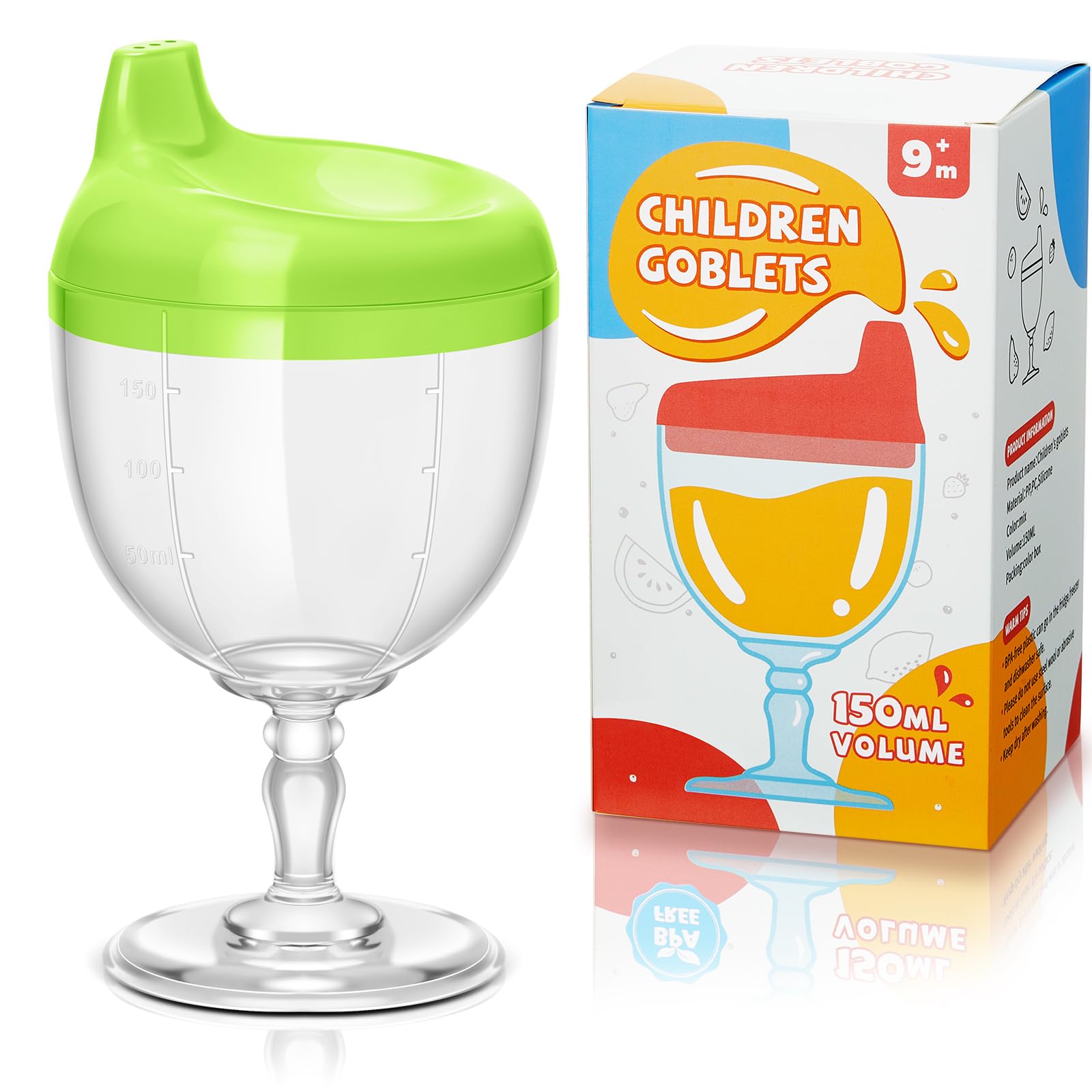 Irenare 1 Pcs Baby Wine Sippy Cup Plastic Goblet Cup No Spill Wine Glass Baby Sippy Goblet Glass Beverage Mug Milk Bottle with Lid for Kids (Green)
