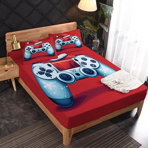 Miniatura 2 de Juego de sábanas de tamaño matrimonial sábanas para jugadores de videojuegos, sábanas y fundas de almohada, microfibra suave, bolsillo profundo y