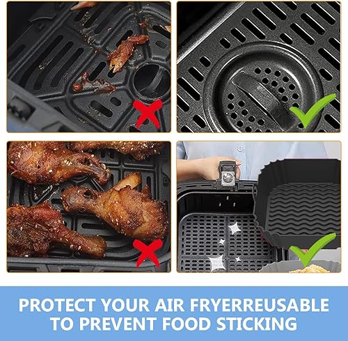 Miniatura 4 de Forros cuadrados de silicona para freidora de aire de 8 pulgadas para 4 a 8 cuartos de galón 2 piezas reutilizables para freidora de aire repuesto