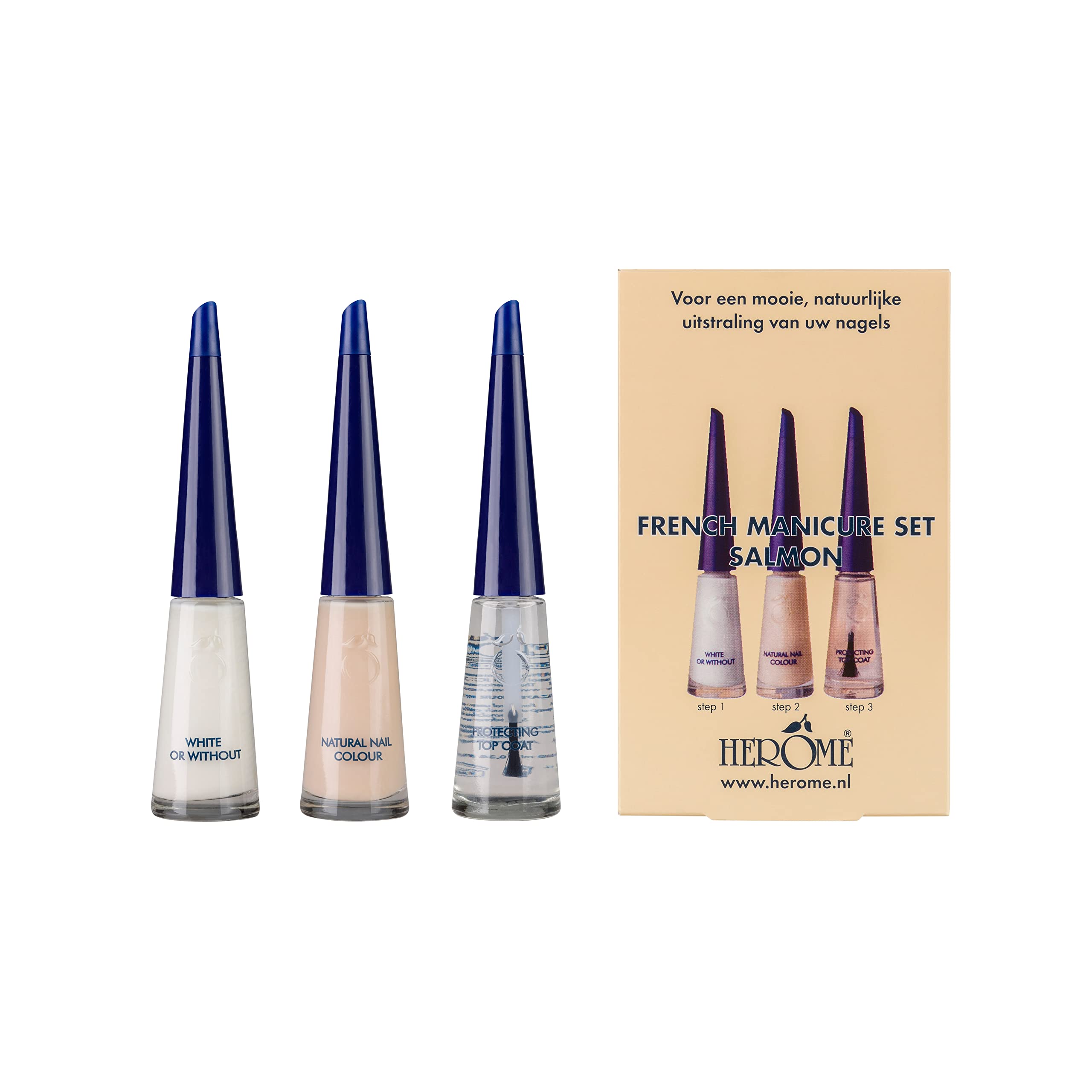 Herome - Kit de Manicura Francesa Salmón, 3 x 10 ml | Set de 3 Esmaltes para hacer Manicura Francesa, Muy Fácil de Aplicar, Fórmula Fortalecedora para tus Uñas