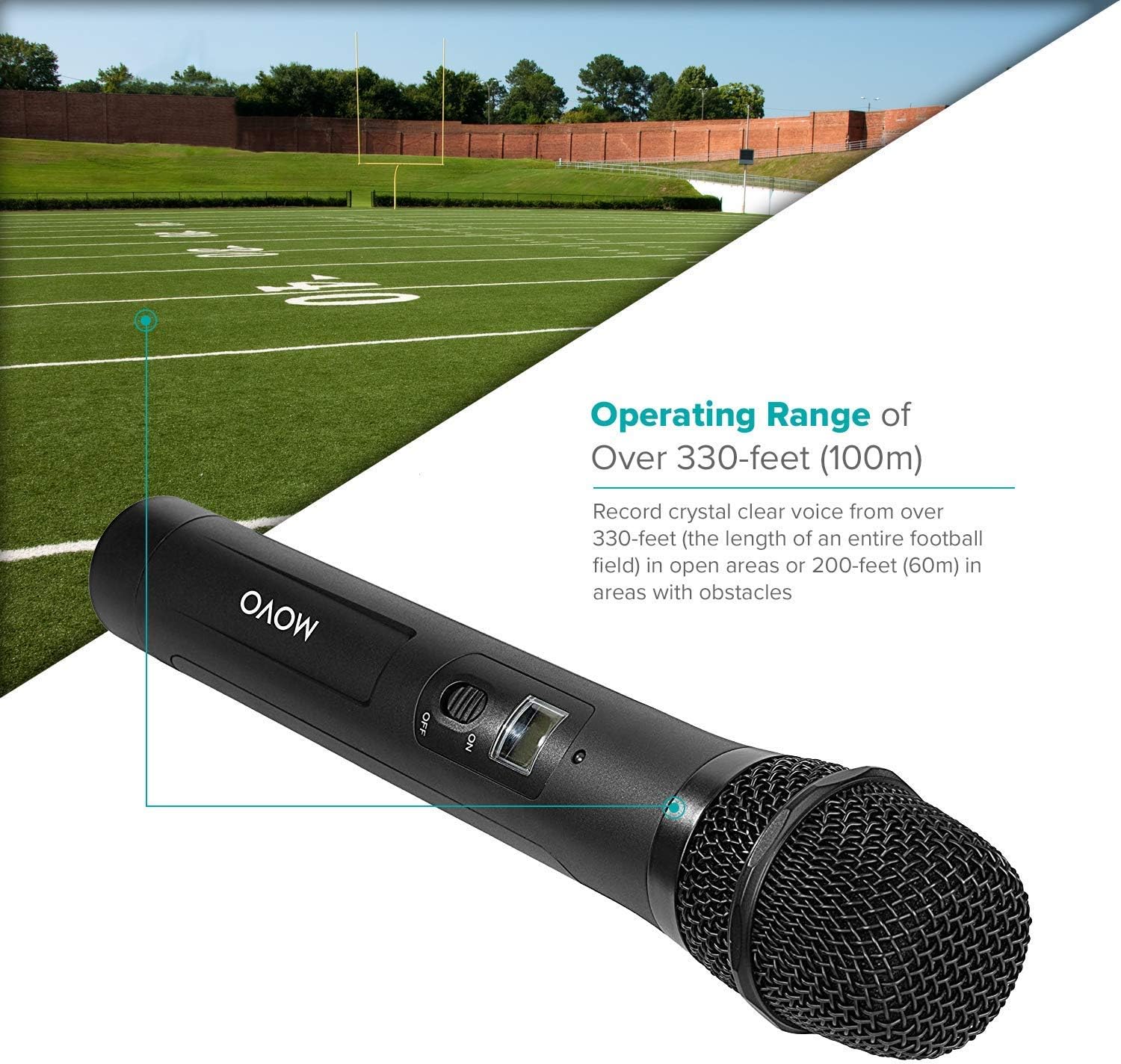 Movo WMX-20 TH Handheld Wireless Microphone with Built-in Transmitter- Cardioid Wireless Mic and 48 Band UHF Transmitter for WMX-20 Wireless System, Receiver Sold Separately- Interview/Reporter Mic