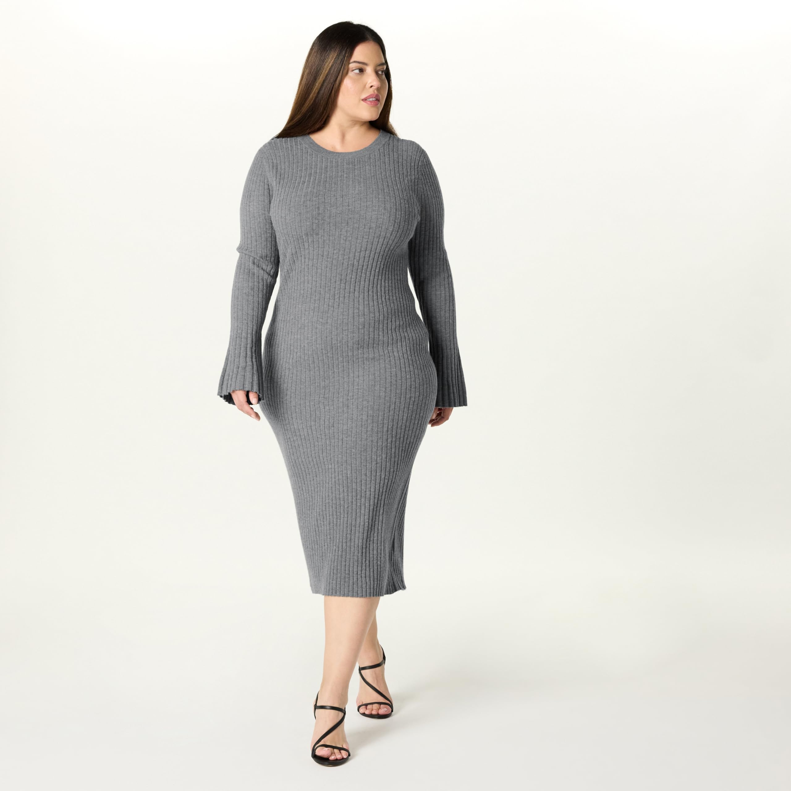 The Drop Vestito da Donna, Fernanda, in Maglia a Costine, con Maniche a Campana