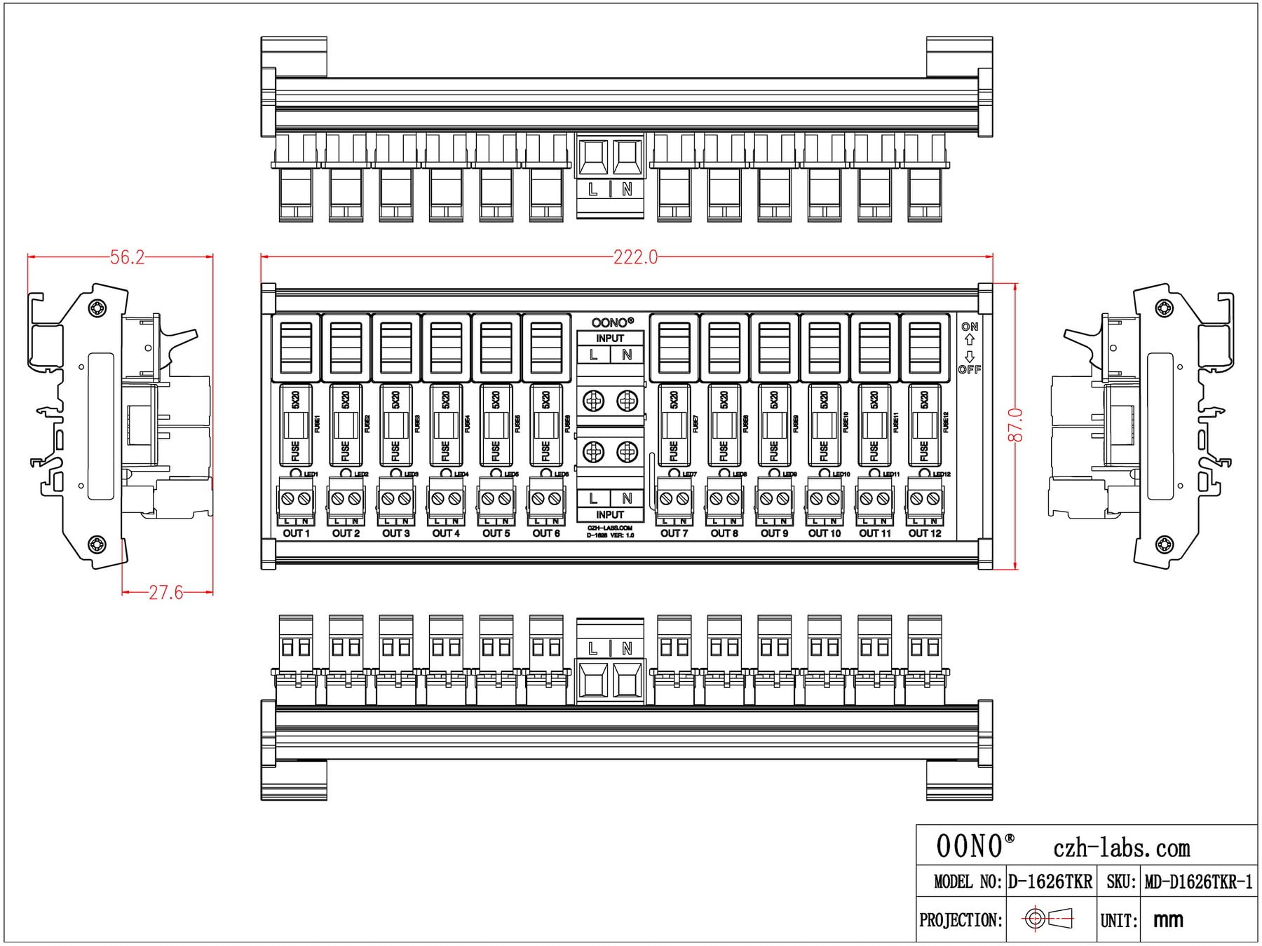 Snapklik.com : AC Power Distribution Module, Rocker Switch, Fused ...