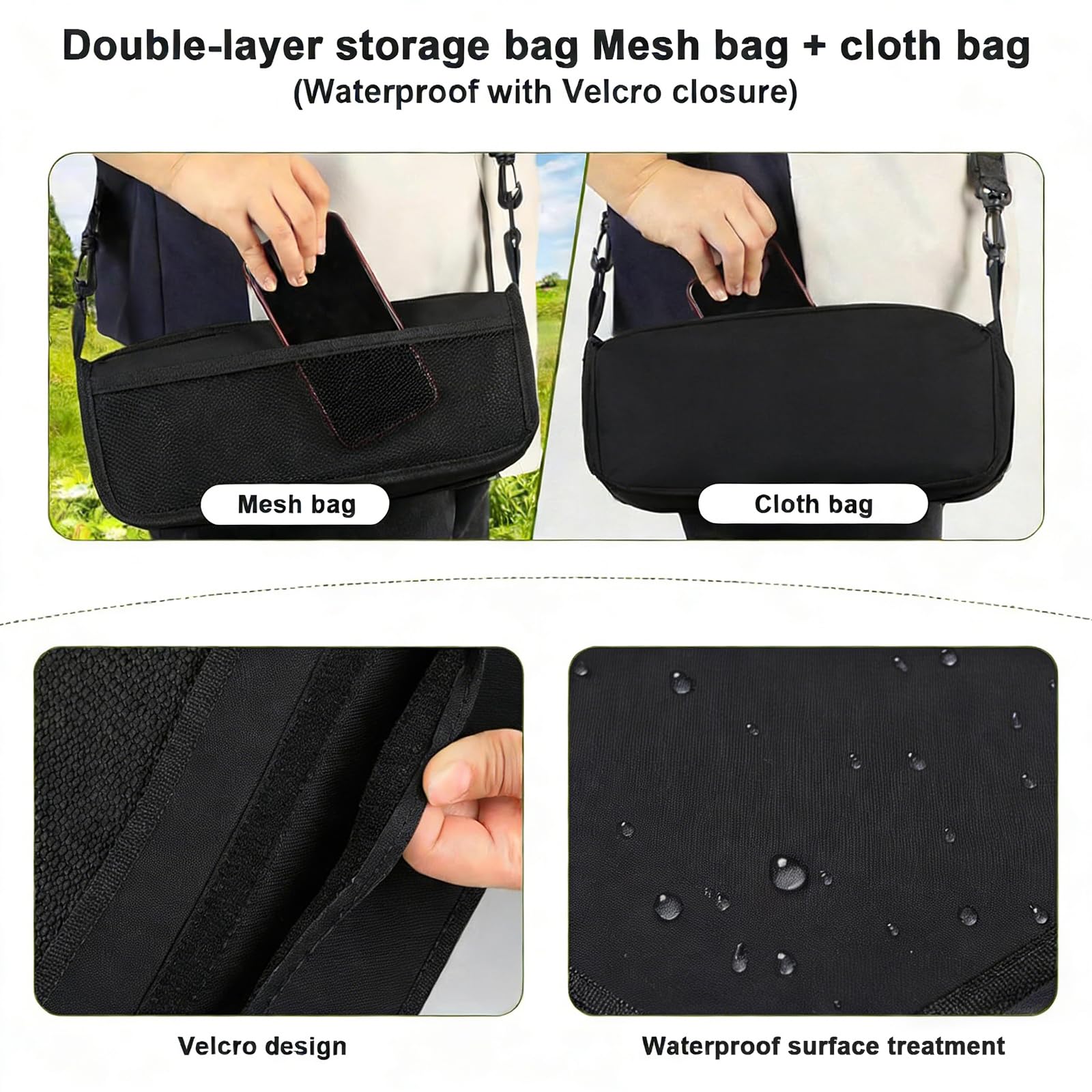 Sgabello Pieghevole a Zaino, Nero Grande - Sedia Pieghevole Portatile con Cinghia, Portata 120kg per Campeggio, Pesca, Escursionismo, Giardino