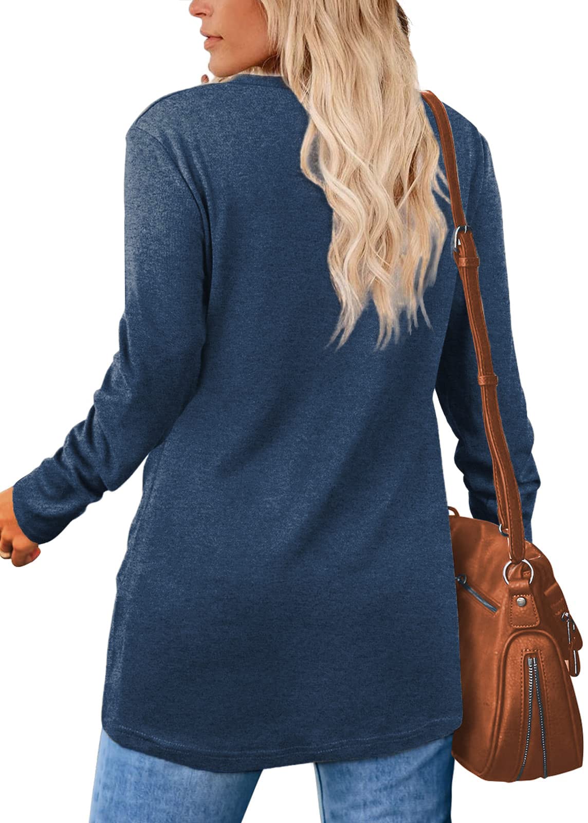 Meichang Women's Casual Pink Crew Neck Sweatshirt, Trendy Long Sleeve Loose Fit Tops Pullover Solid Oversized Sweatshirts