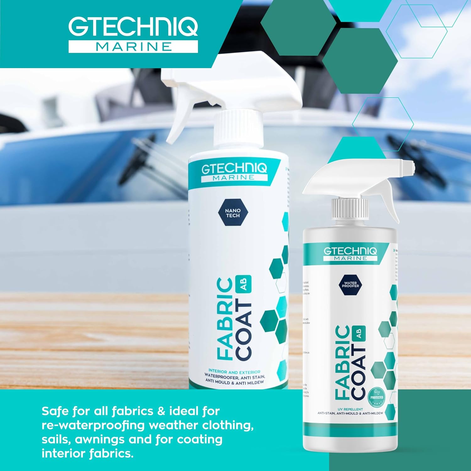 Gtechniq Marine Fabric Coat for Boats, 17 fl oz | Protects All Fabrics from Stains, Mold, Mildew and Bacteria, Water and UV Repellent, Re-Waterproofs Clothing, Sails and Awnings, No Fluorocarbons
