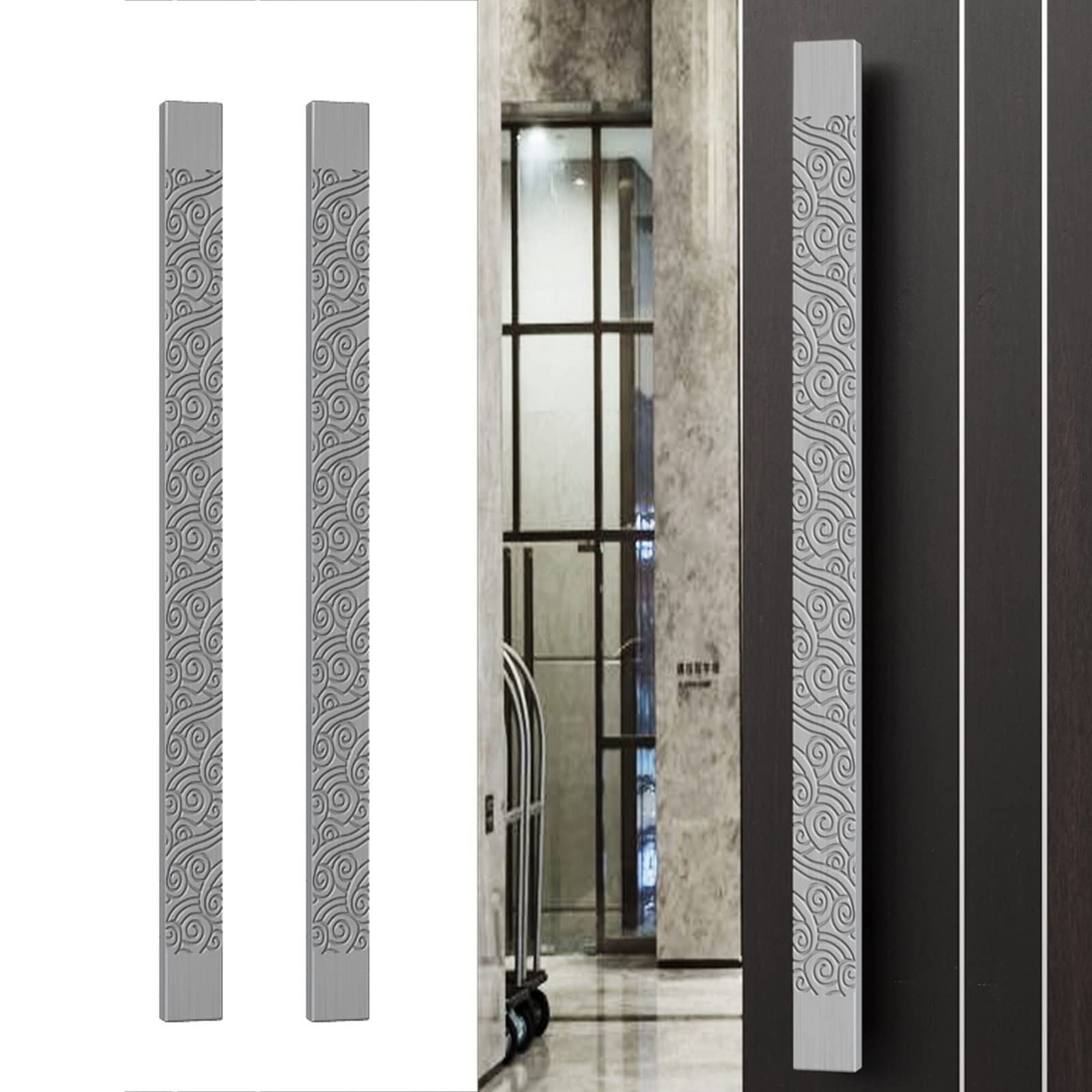 Door Handle Barn Door Sliding Door Handle Sliding Barn Door Handle Pull, Rectangle Commercial Gate Handle, Stainless Steel Pulls Handle for Front Door, Shops, Push Pull D,Silver-180cm/70.9in - 150cm